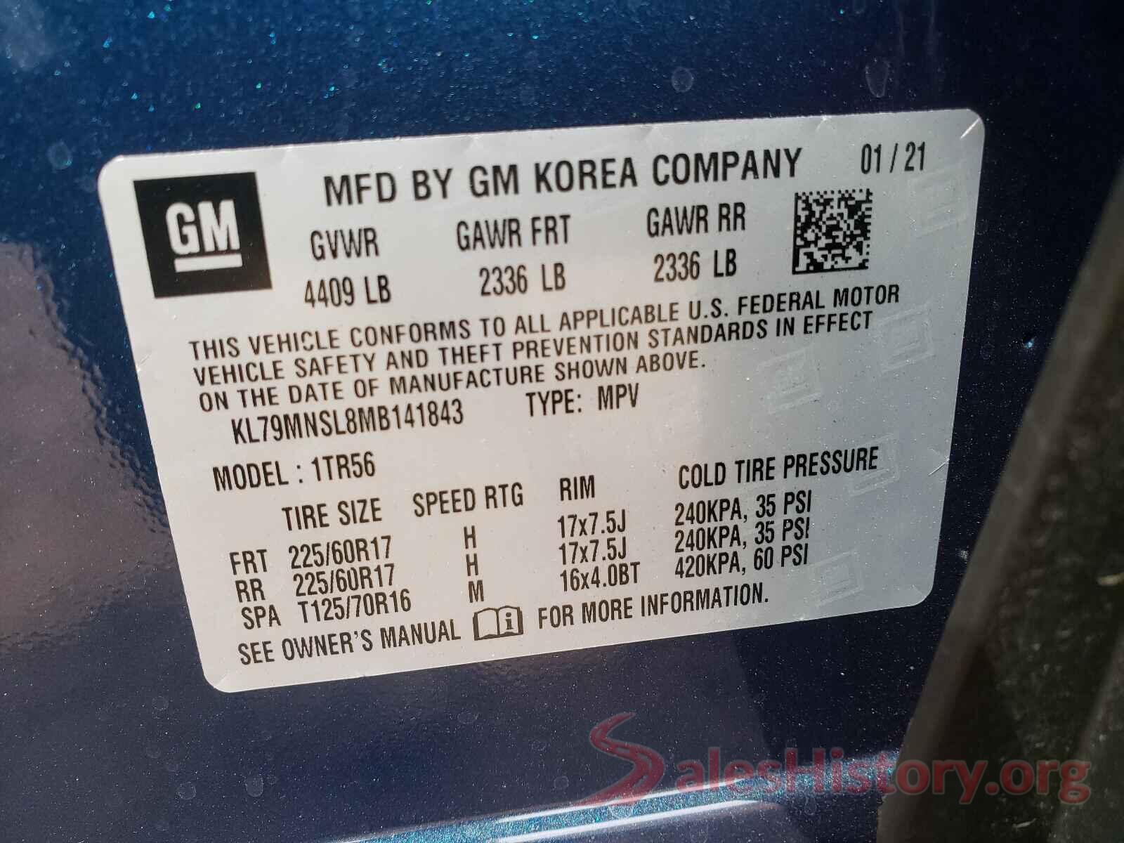 KL79MNSL8MB141843 2021 CHEVROLET TRAILBLAZE