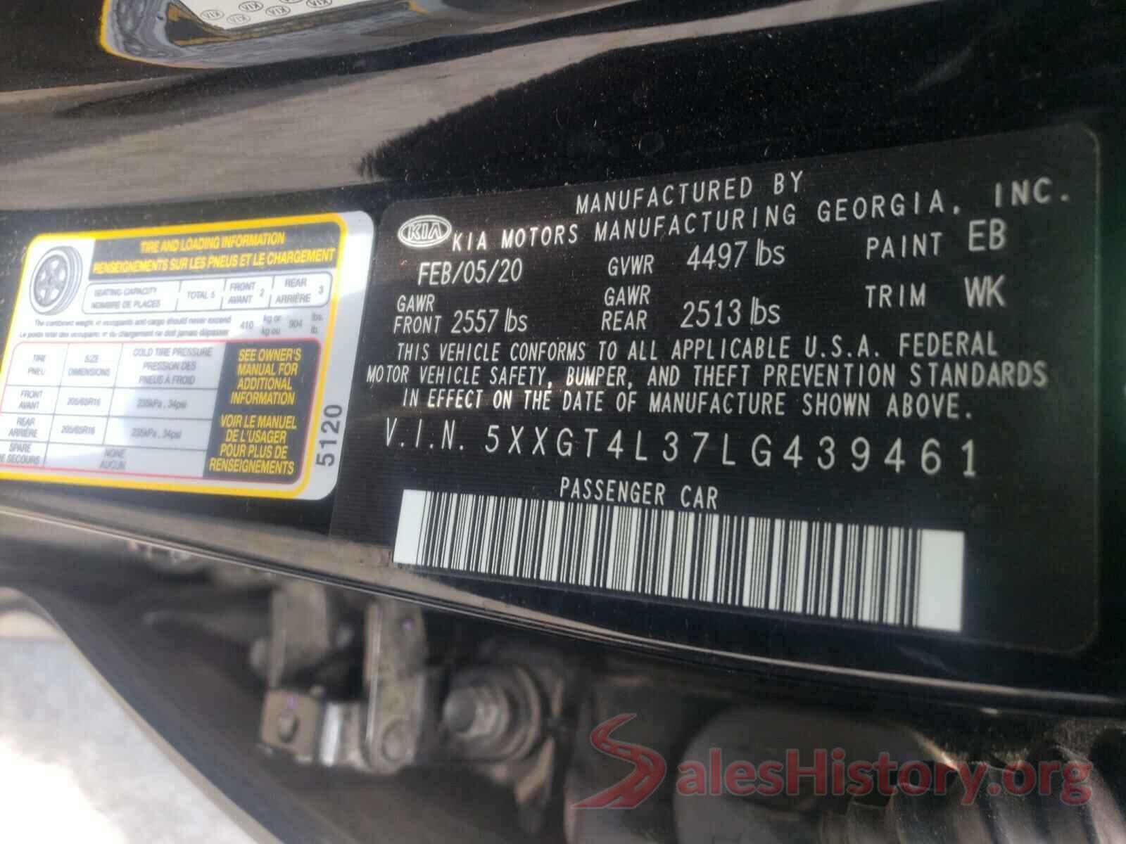 5XXGT4L37LG439461 2020 KIA OPTIMA