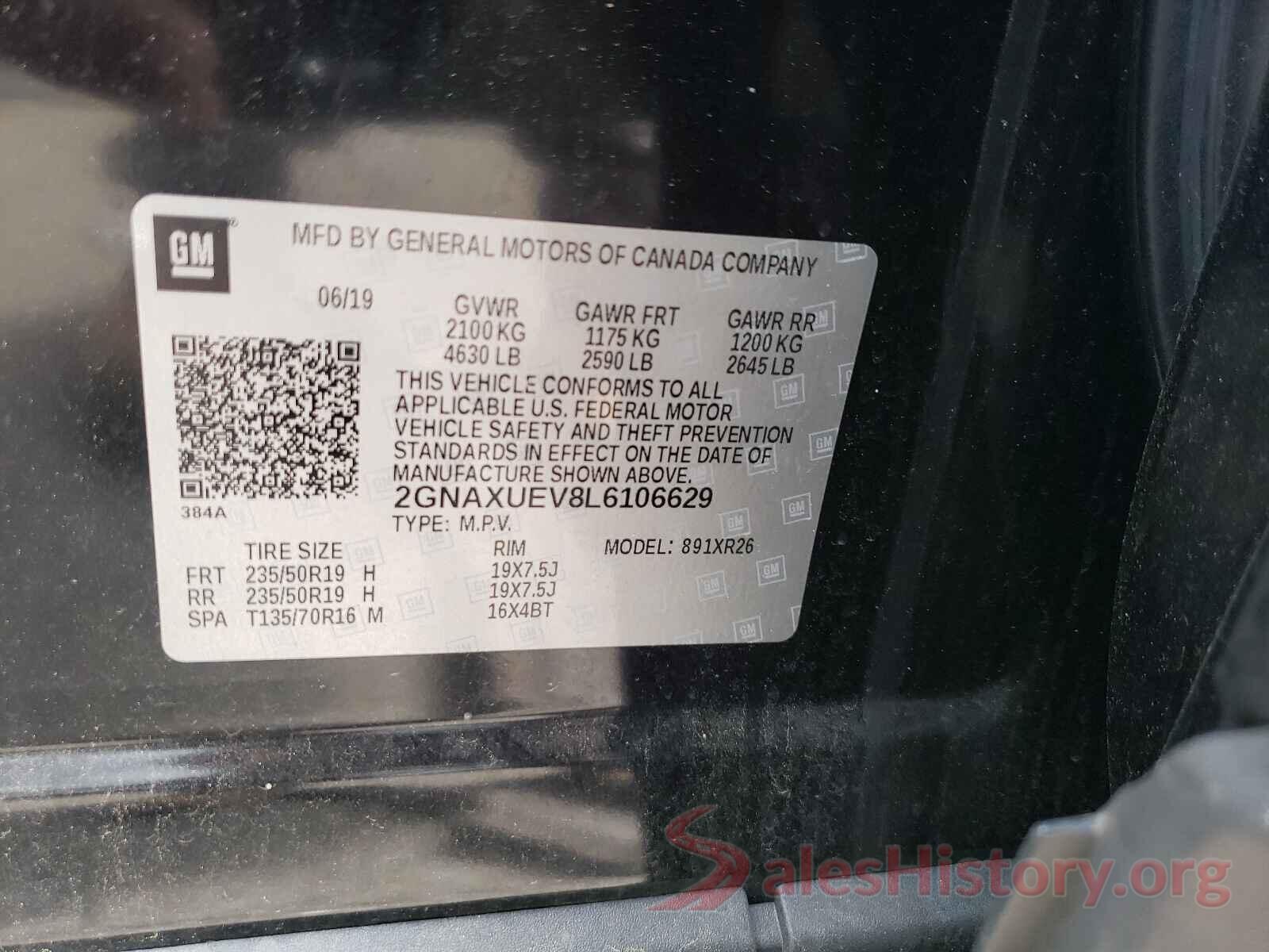 2GNAXUEV8L6106629 2020 CHEVROLET EQUINOX