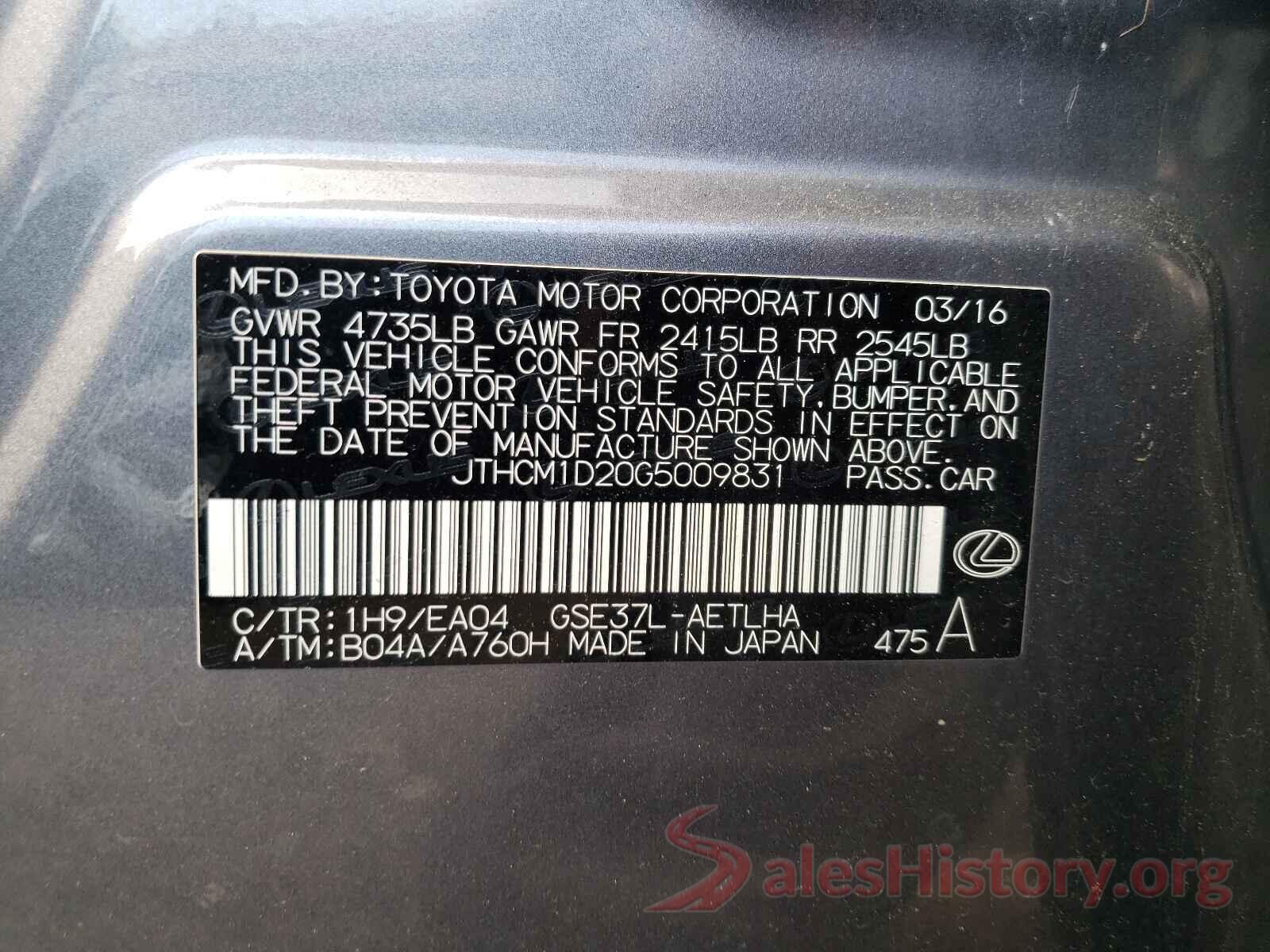 JTHCM1D20G5009831 2016 LEXUS IS