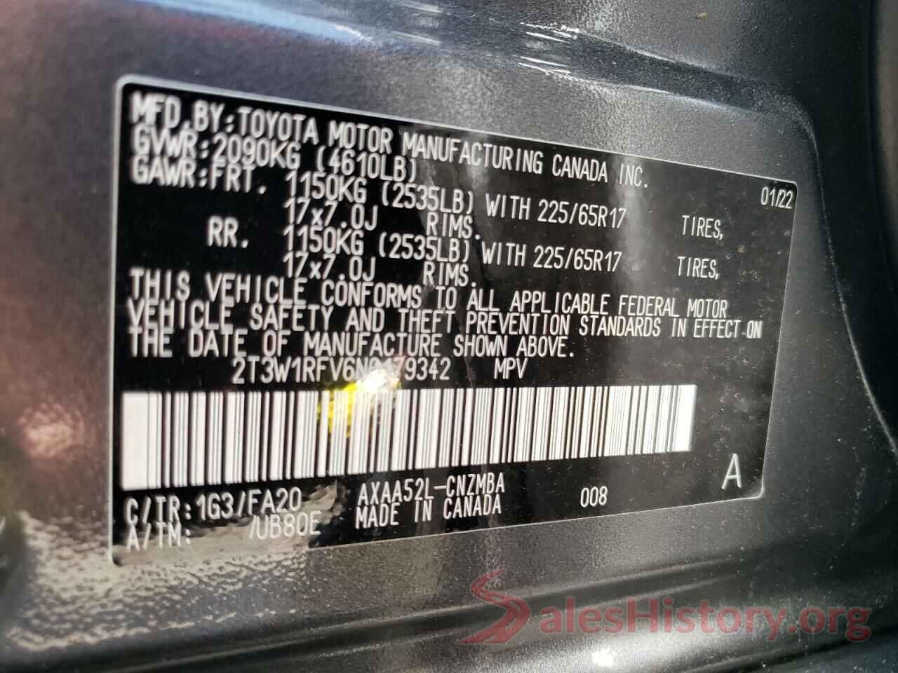 2T3W1RFV6NC179342 2022 TOYOTA RAV4