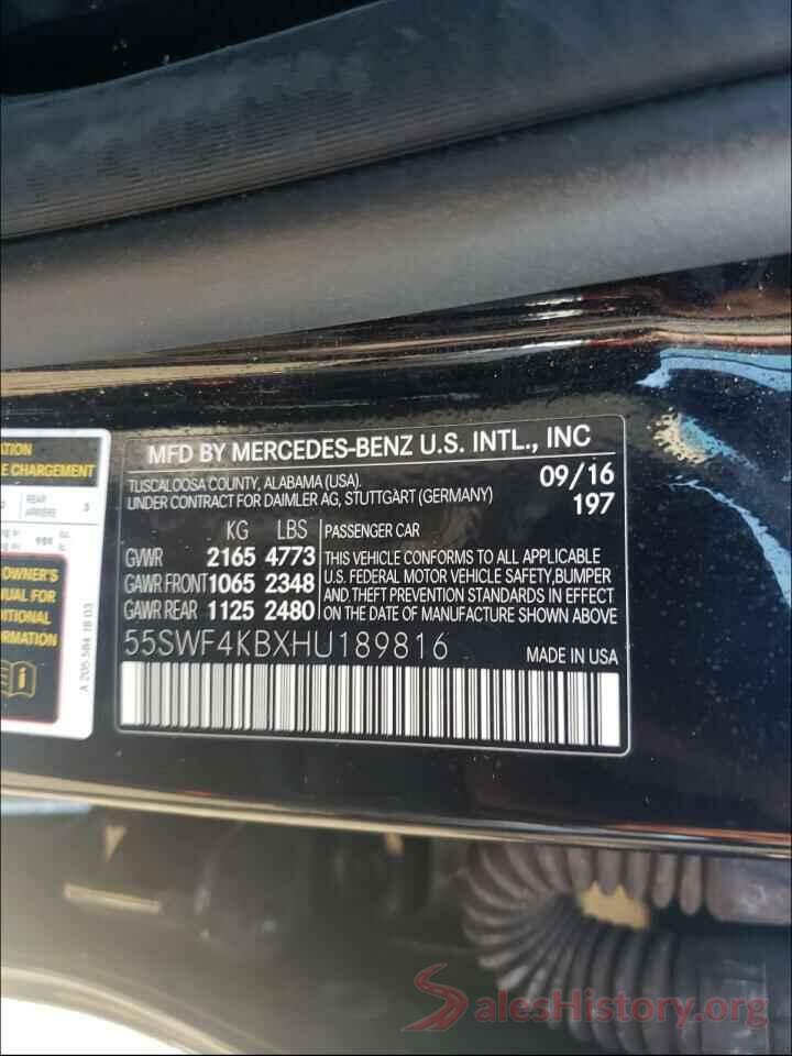 55SWF4KBXHU189816 2017 MERCEDES-BENZ C CLASS