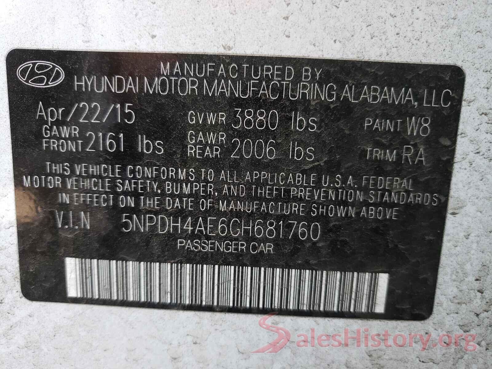 5NPDH4AE6GH681760 2016 HYUNDAI ELANTRA