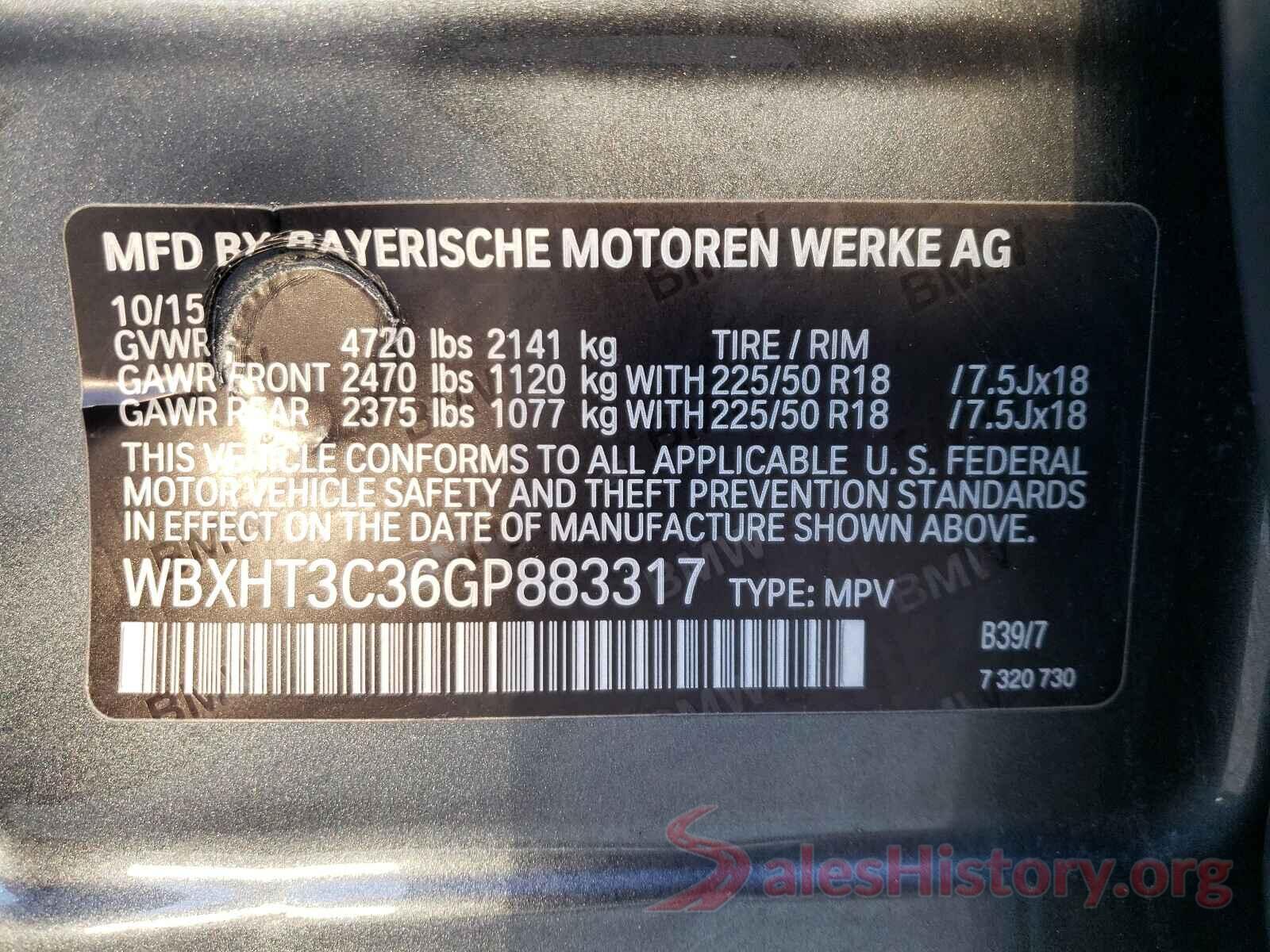 WBXHT3C36GP883317 2016 BMW X1