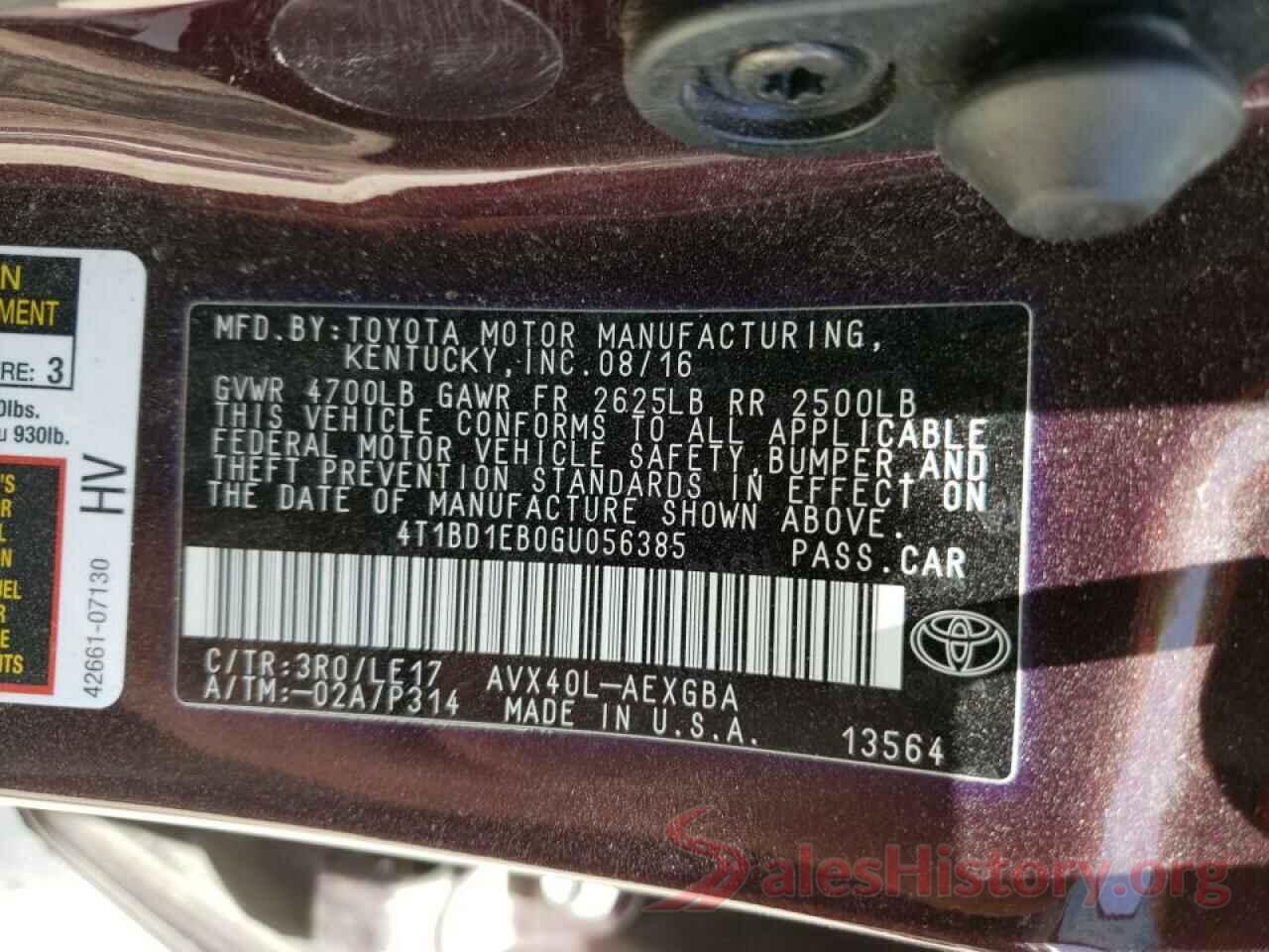 4T1BD1EB0GU056385 2016 TOYOTA AVALON