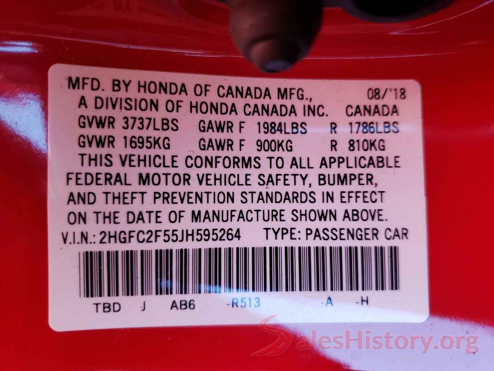 2HGFC2F55JH595264 2018 HONDA CIVIC