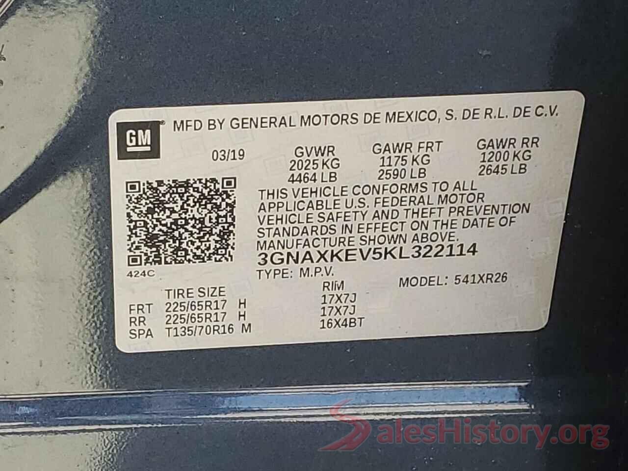 3GNAXKEV5KL322114 2019 CHEVROLET EQUINOX