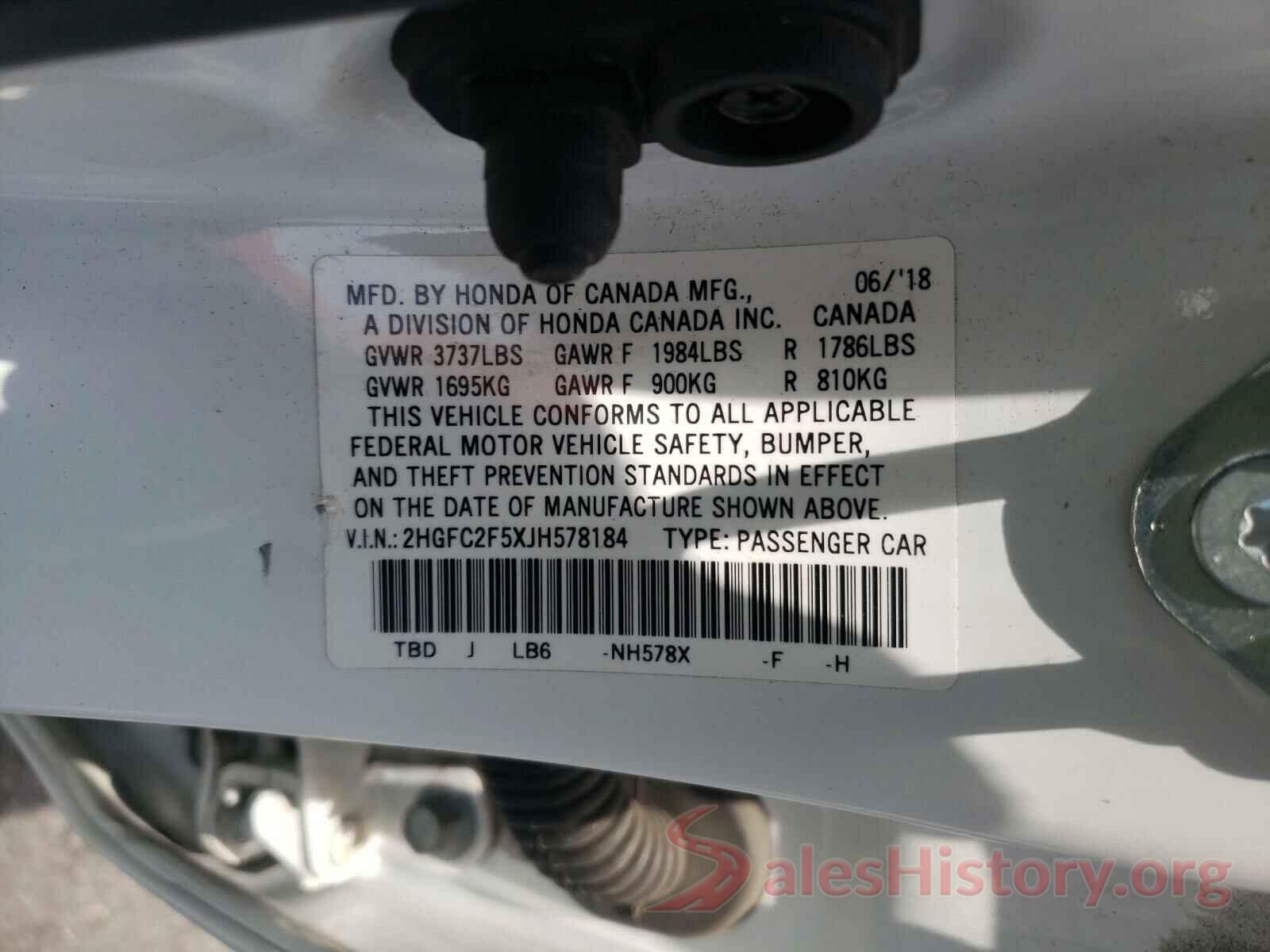 2HGFC2F5XJH578184 2018 HONDA CIVIC