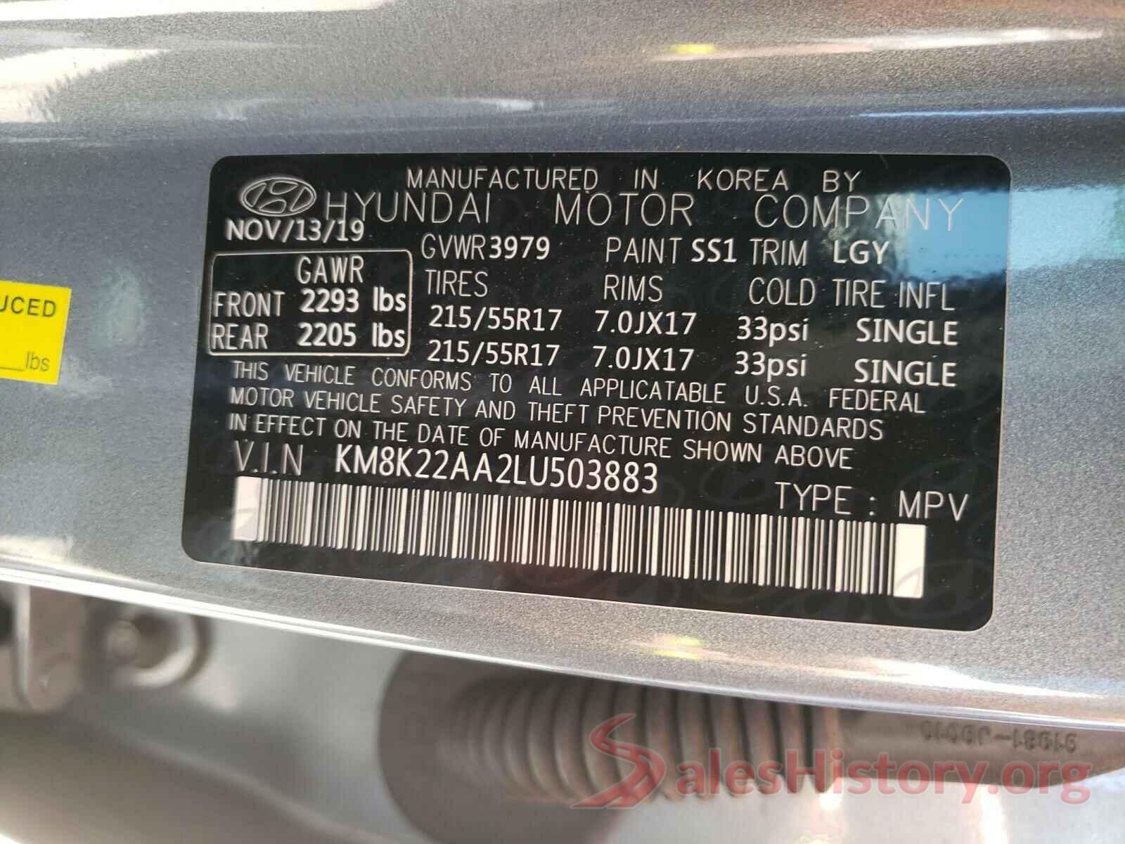 KM8K22AA2LU503883 2020 HYUNDAI KONA