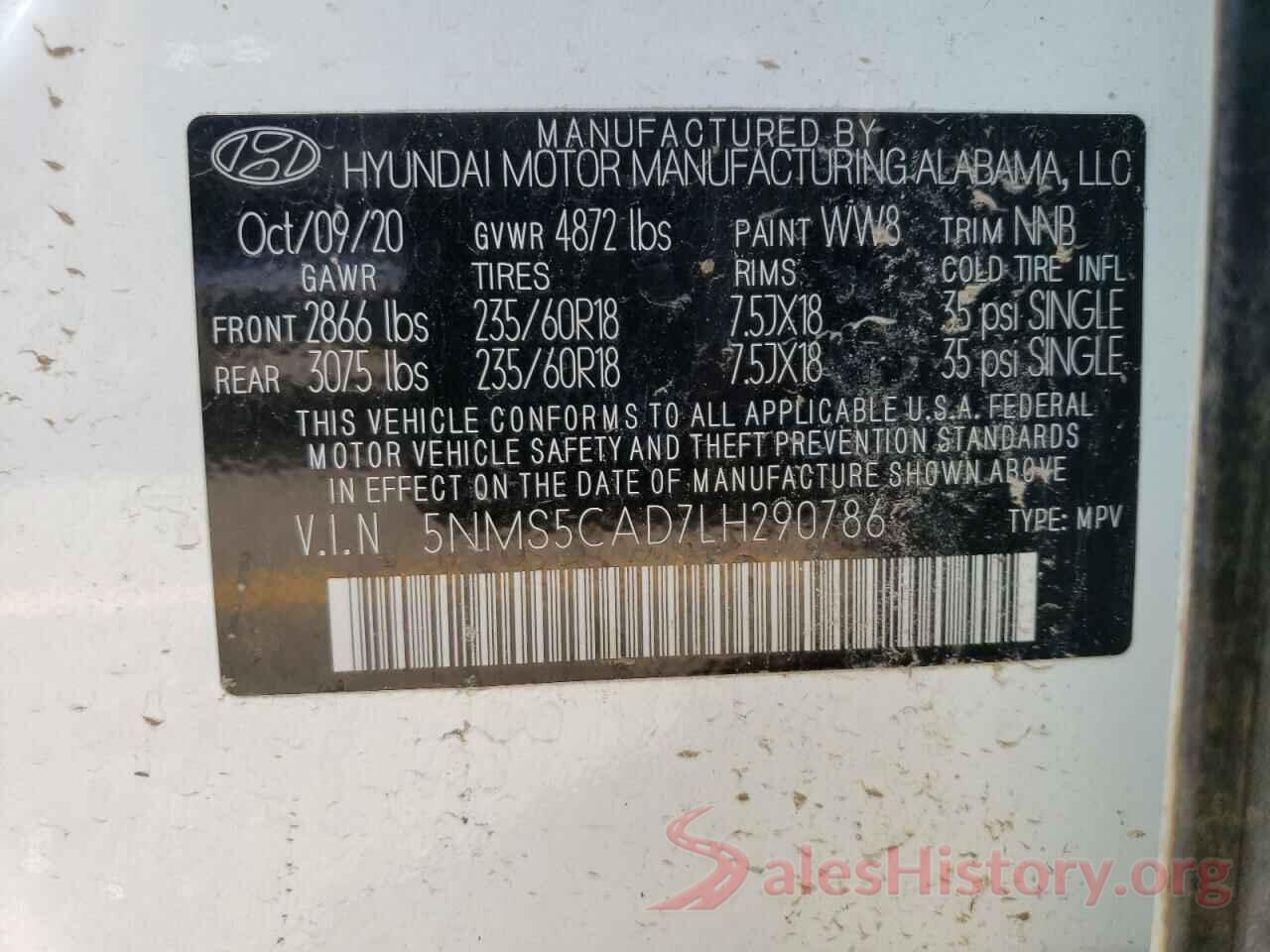 5NMS5CAD7LH290786 2020 HYUNDAI SANTA FE