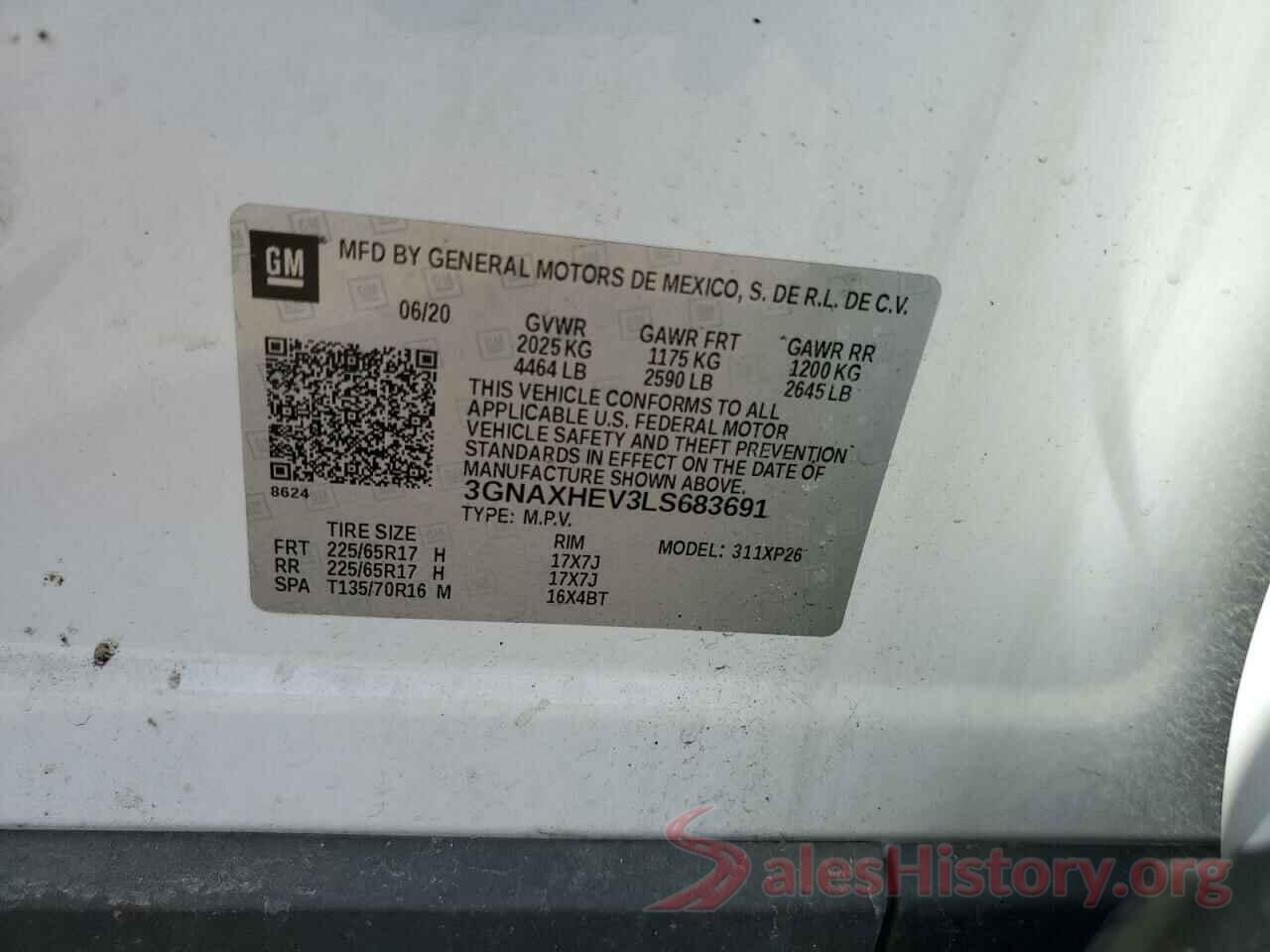 3GNAXHEV3LS683691 2020 CHEVROLET EQUINOX