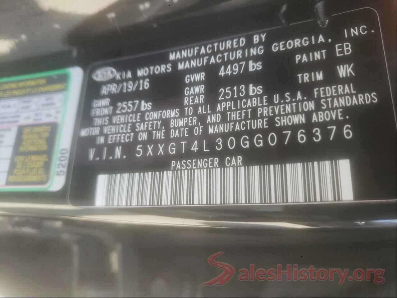 5XXGT4L30GG076376 2016 KIA OPTIMA