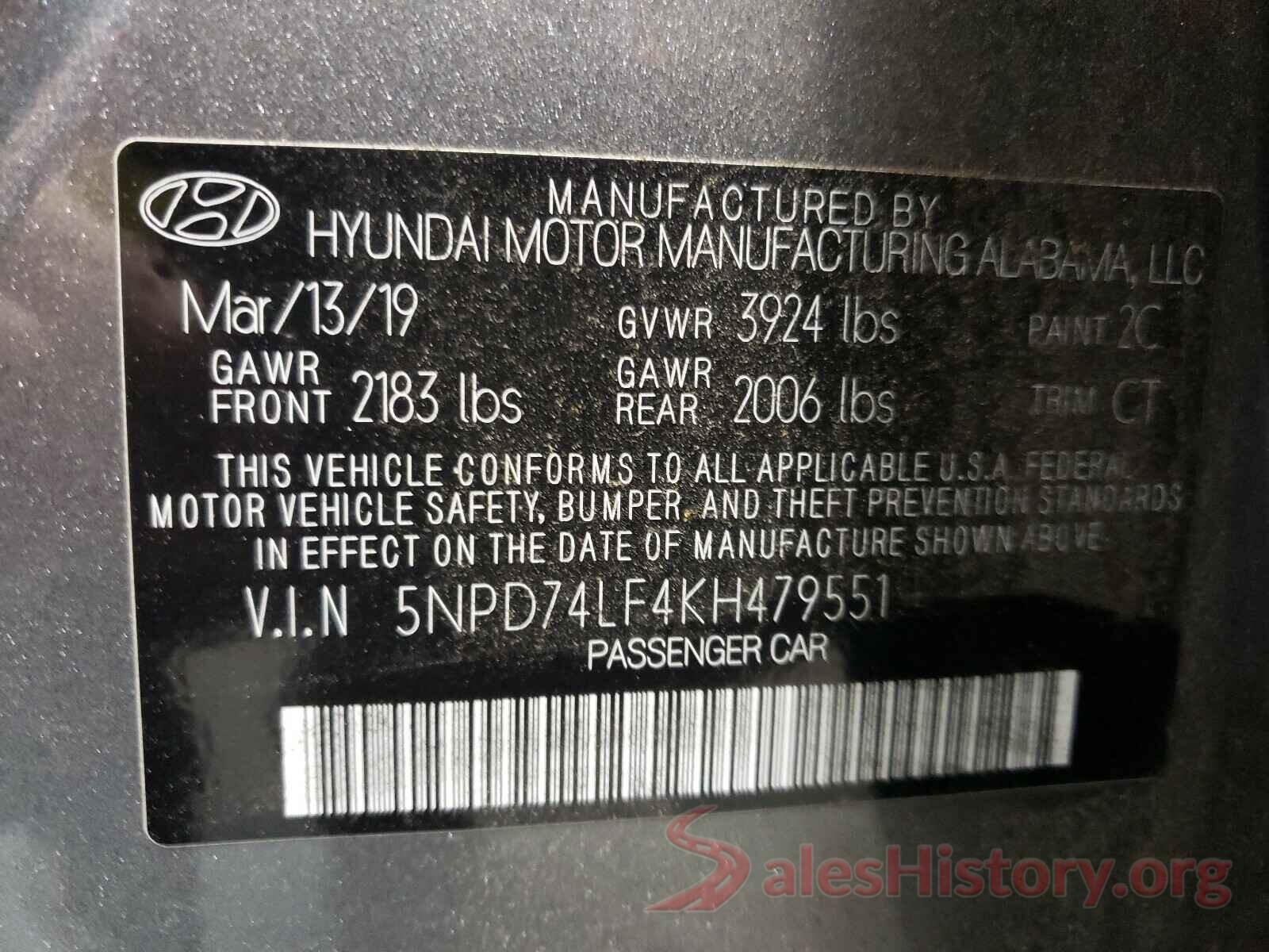 5NPD74LF4KH479551 2019 HYUNDAI ELANTRA