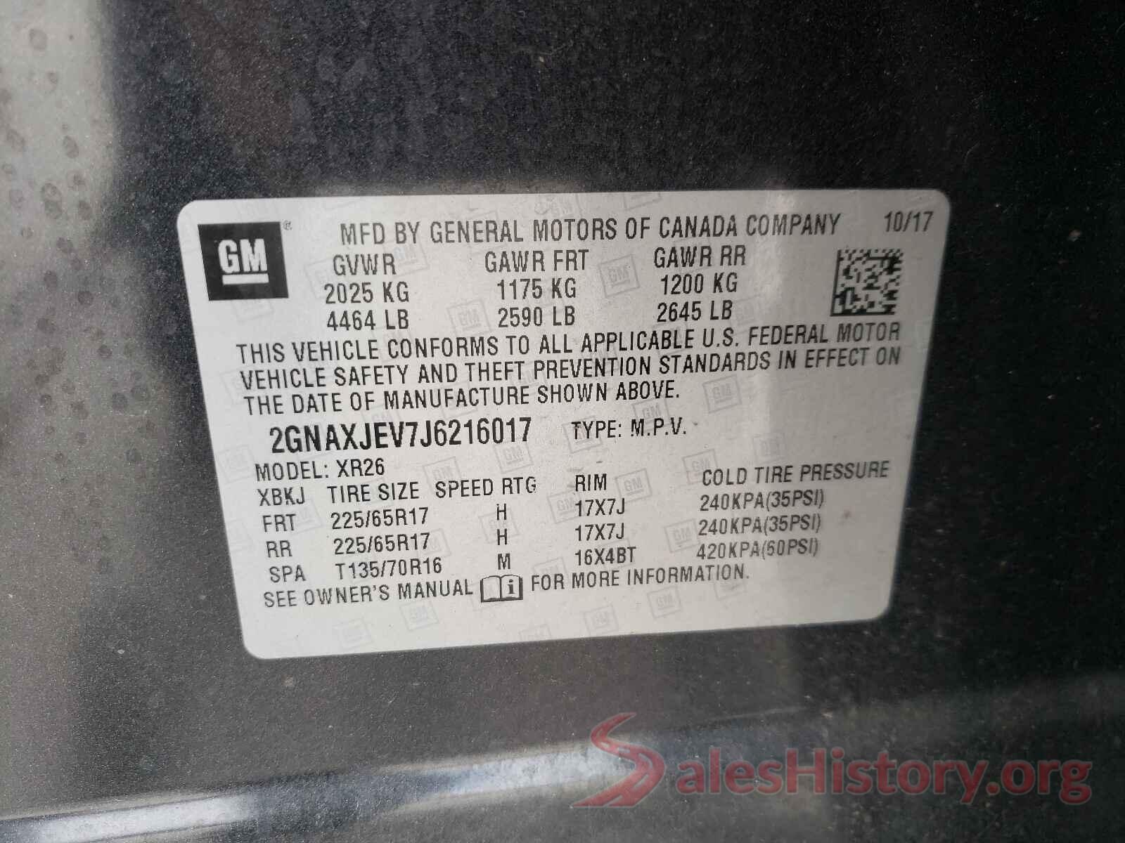 2GNAXJEV7J6216017 2018 CHEVROLET EQUINOX