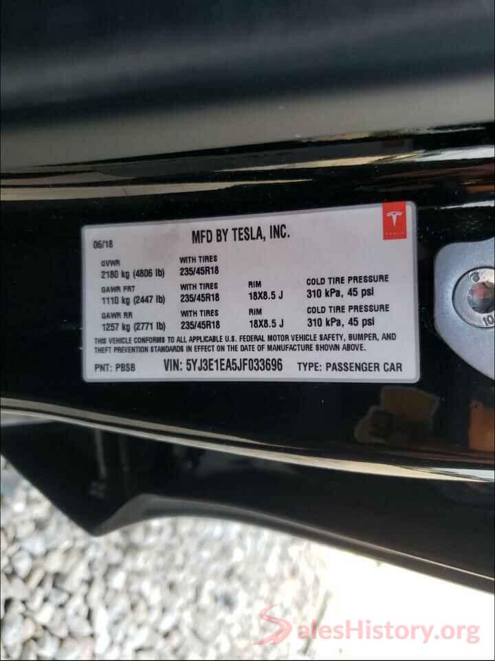 5YJ3E1EA5JF033696 2018 TESLA MODEL 3