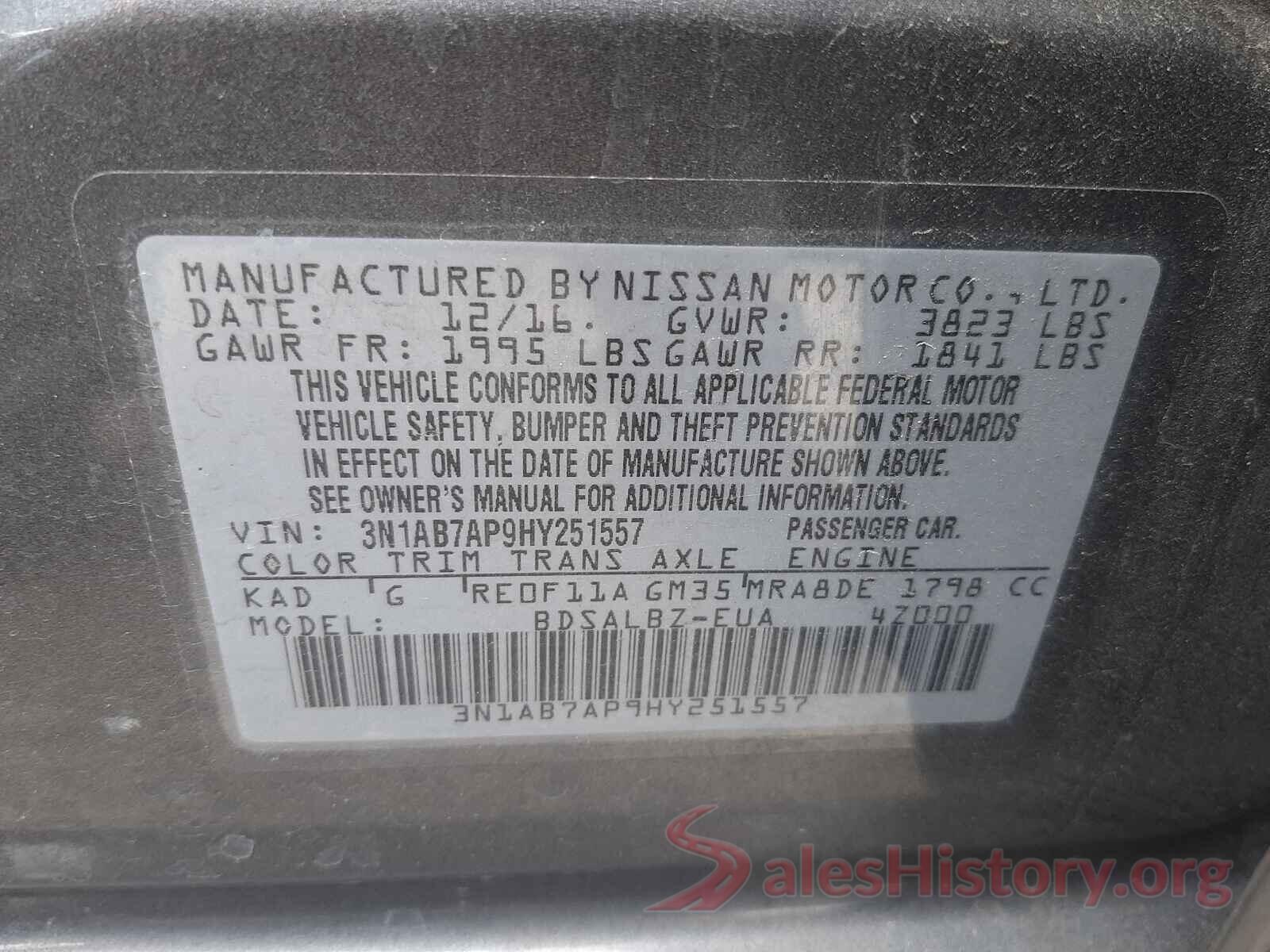 3N1AB7AP9HY251557 2017 NISSAN SENTRA