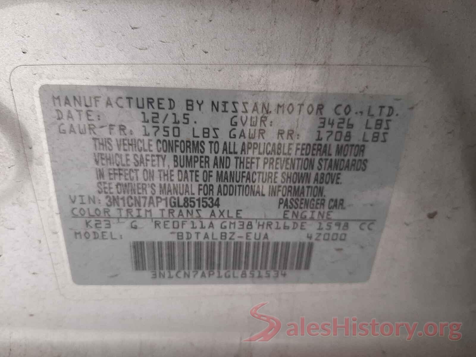 3N1CN7AP1GL851534 2016 NISSAN VERSA