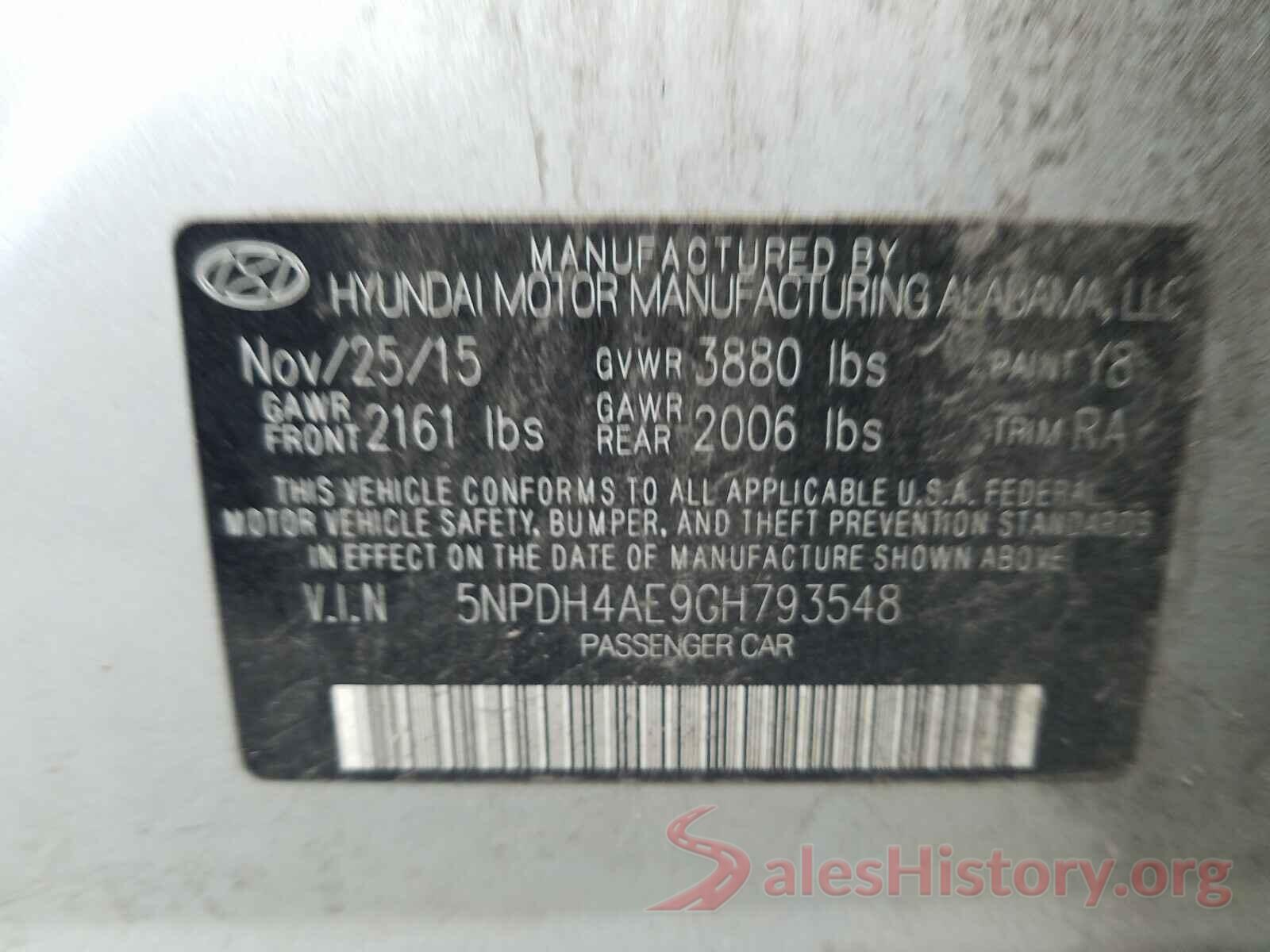 5NPDH4AE9GH793548 2016 HYUNDAI ELANTRA