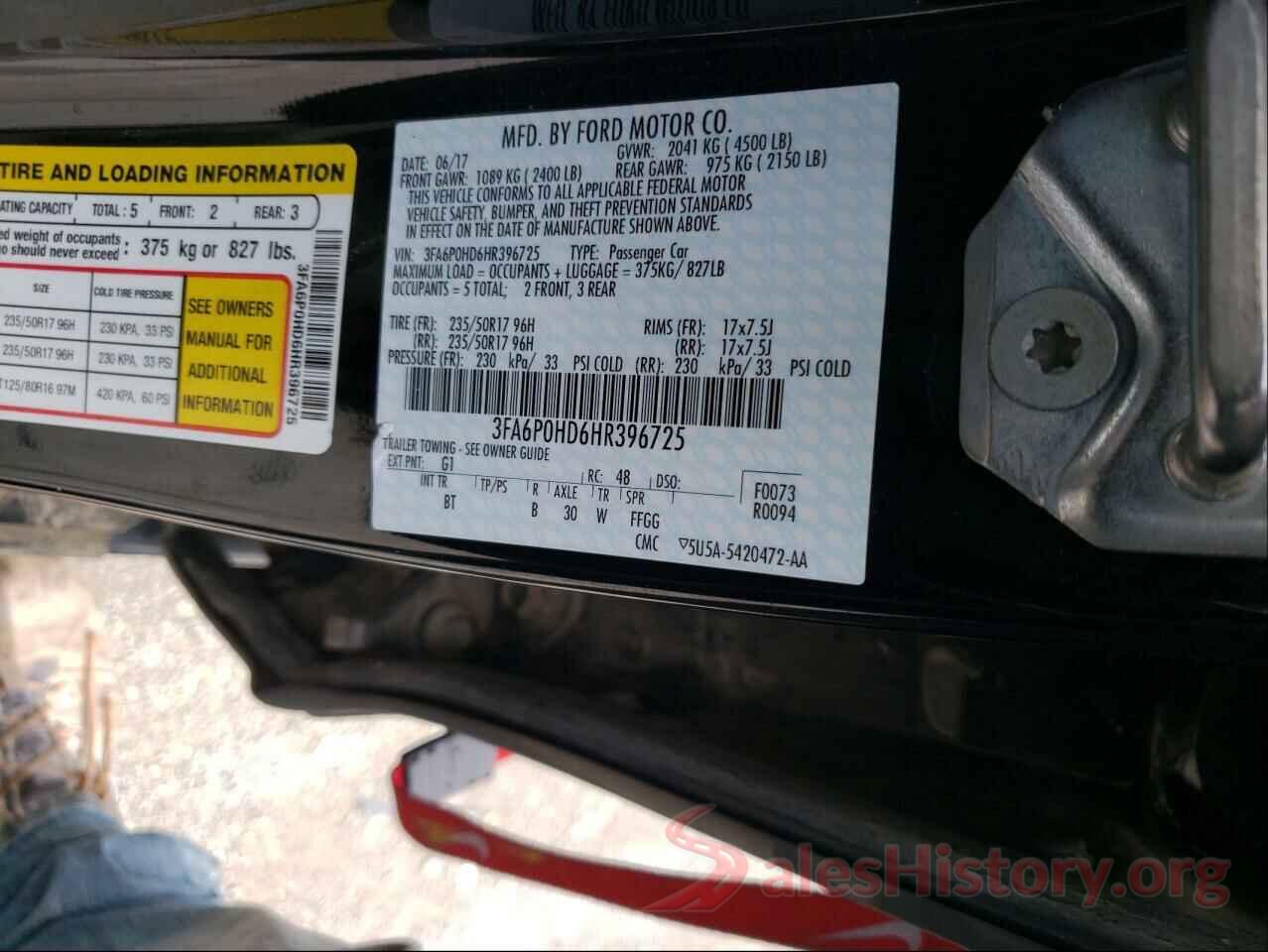 3FA6P0HD6HR396725 2017 FORD FUSION