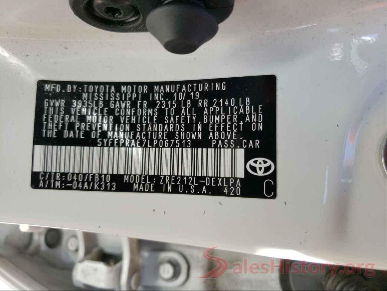 5YFEPRAE7LP067513 2020 TOYOTA COROLLA