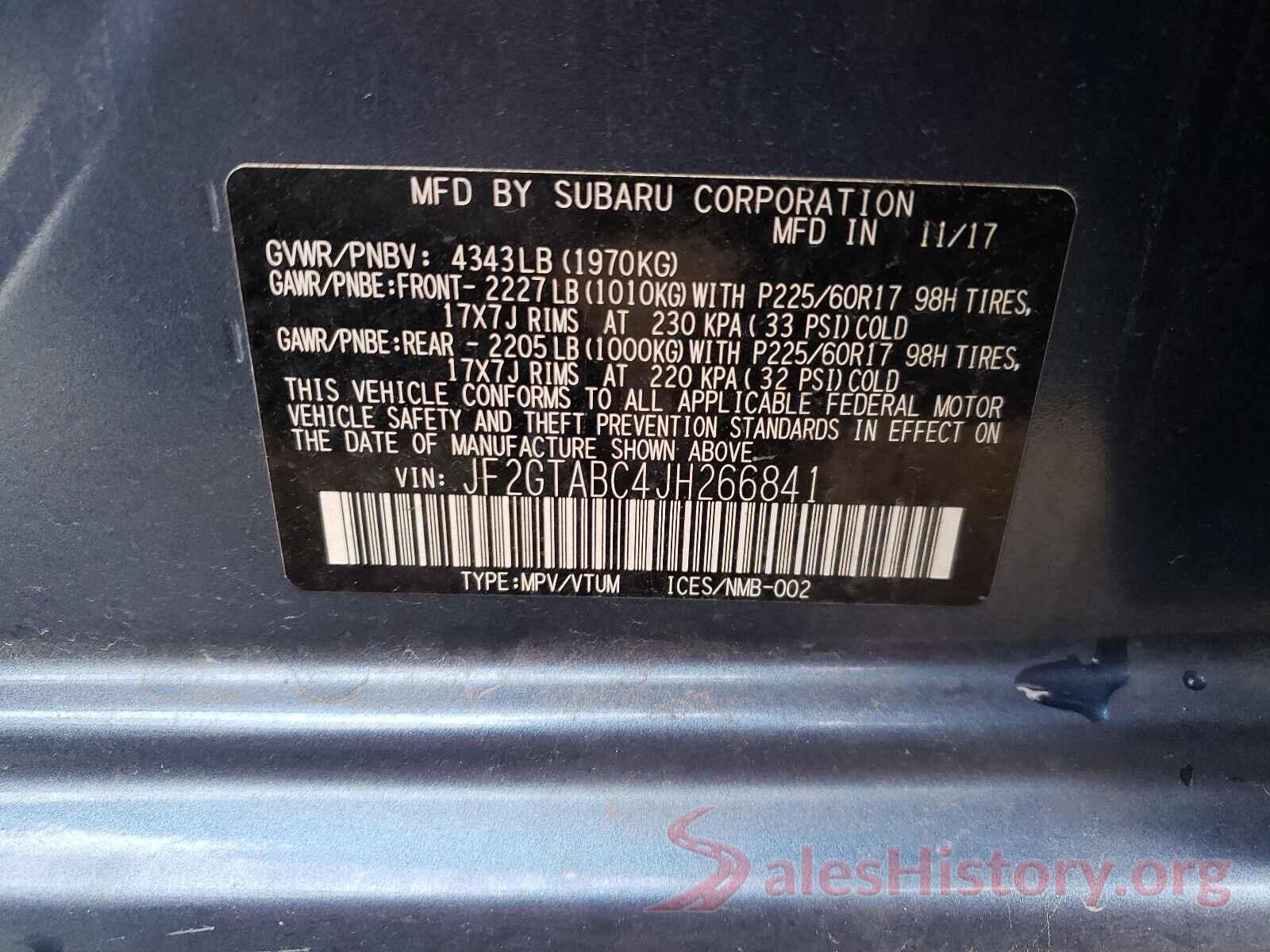 JF2GTABC4JH266841 2018 SUBARU CROSSTREK