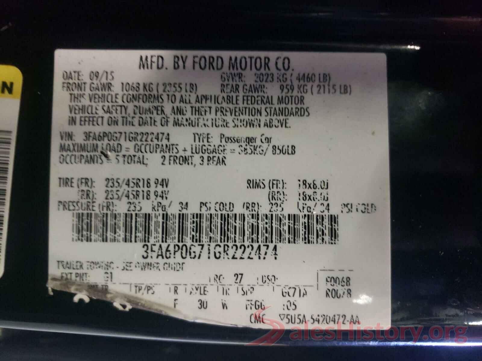 3FA6P0G71GR222474 2016 FORD FUSION