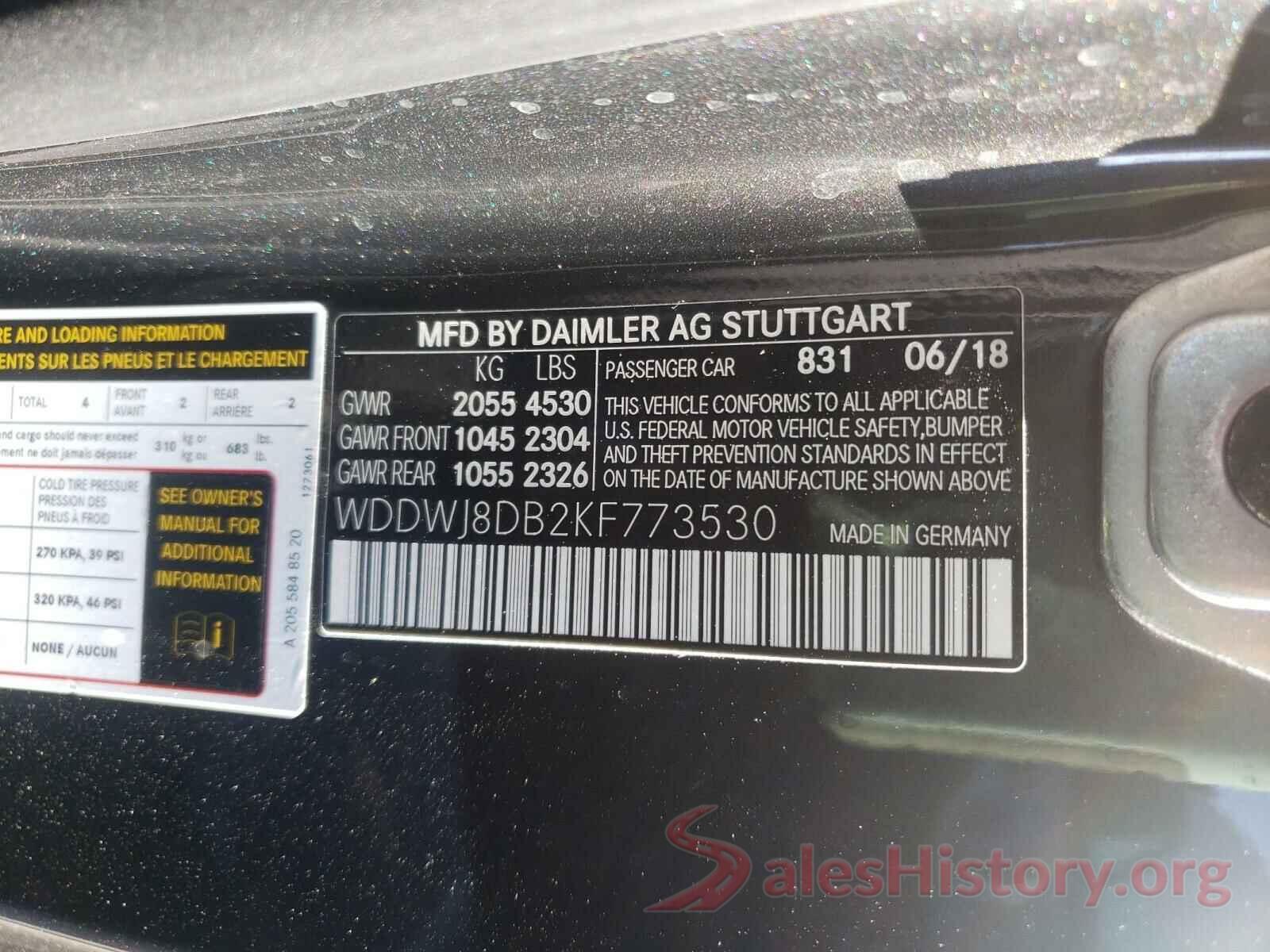 WDDWJ8DB2KF773530 2019 MERCEDES-BENZ C-CLASS