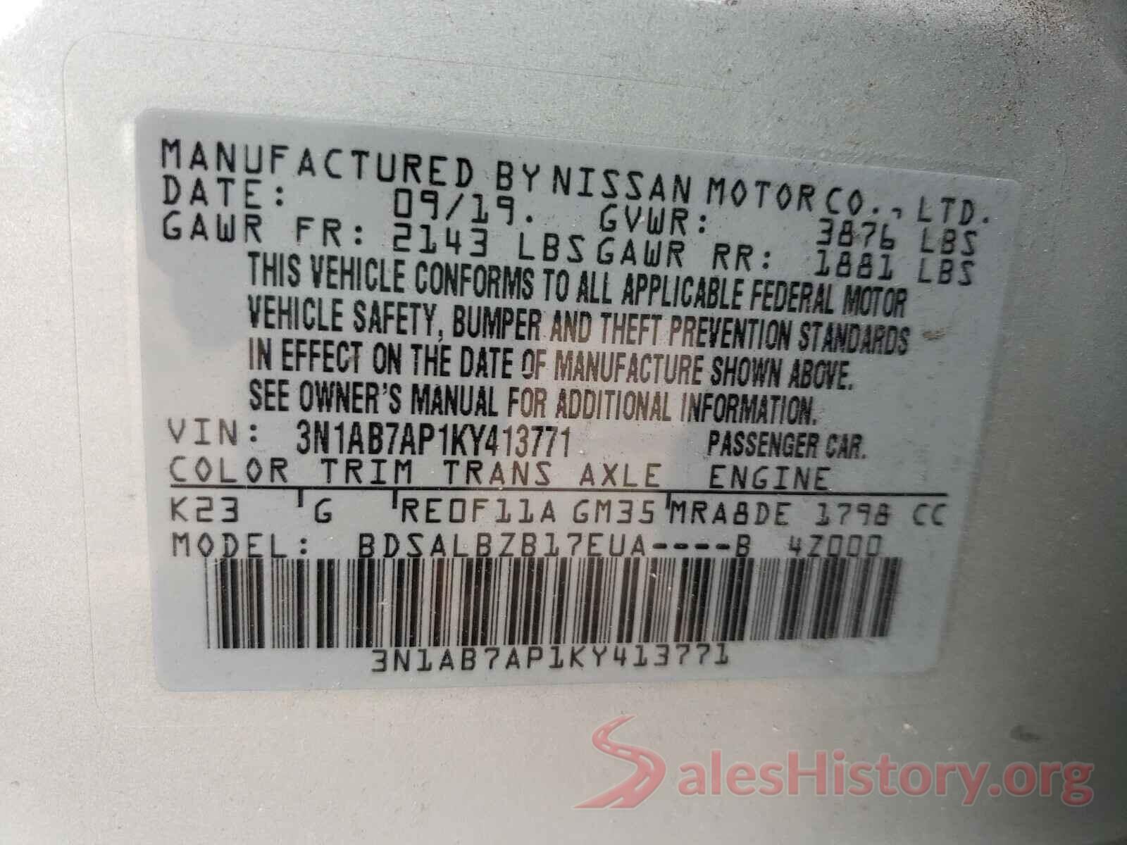 3N1AB7AP1KY413771 2019 NISSAN SENTRA