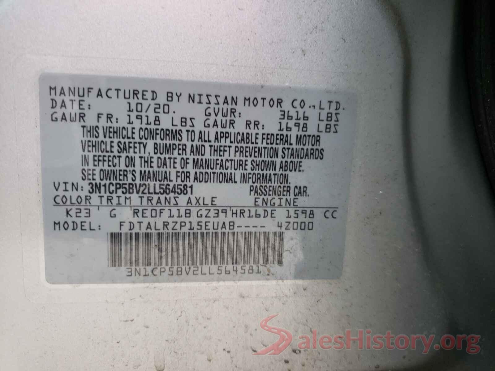 3N1CP5BV2LL564581 2020 NISSAN KICKS