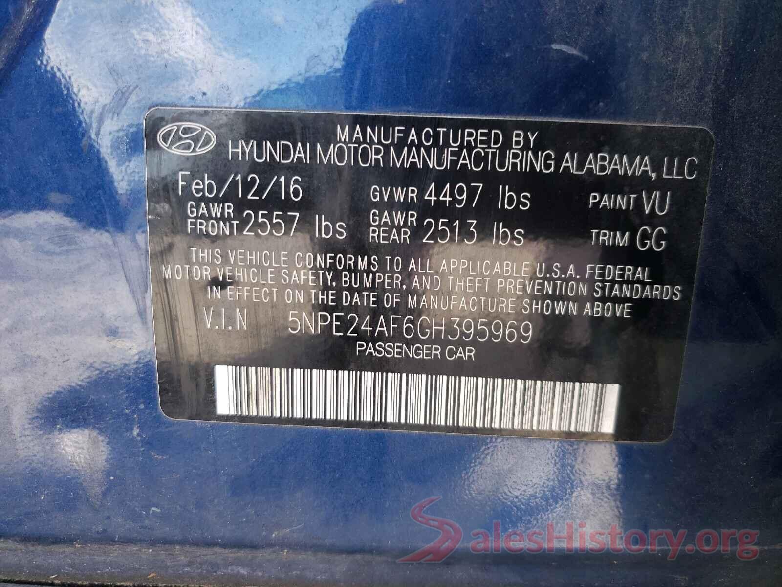 5NPE24AF6GH395969 2016 HYUNDAI SONATA