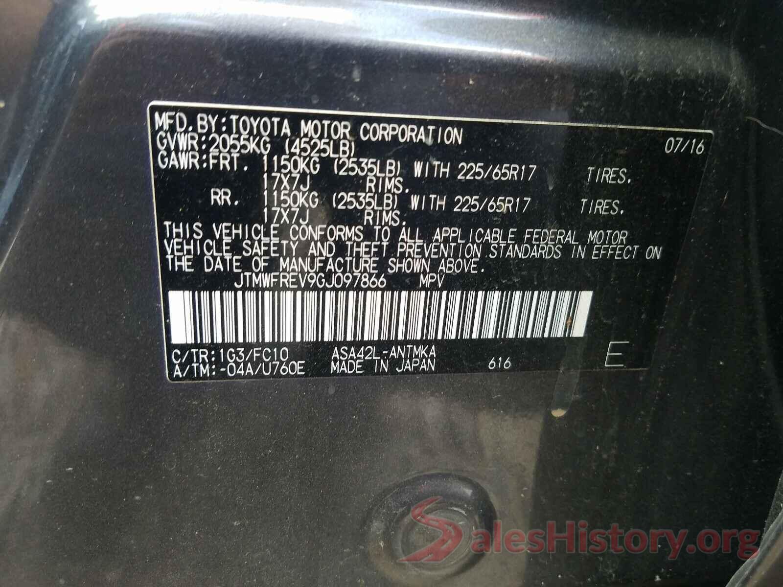 JTMWFREV9GJ097866 2016 TOYOTA RAV4