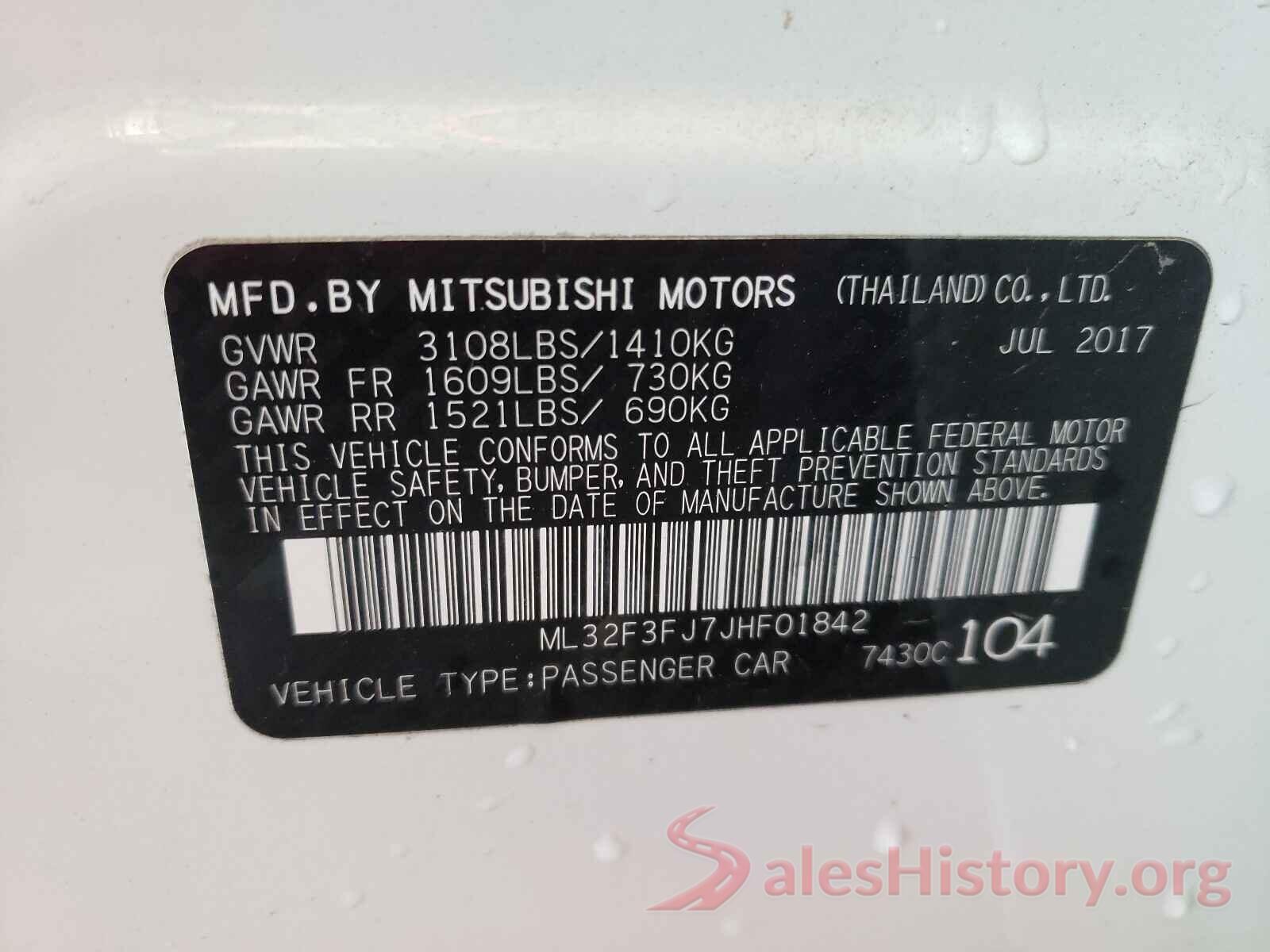 ML32F3FJ7JHF01842 2018 MITSUBISHI MIRAGE