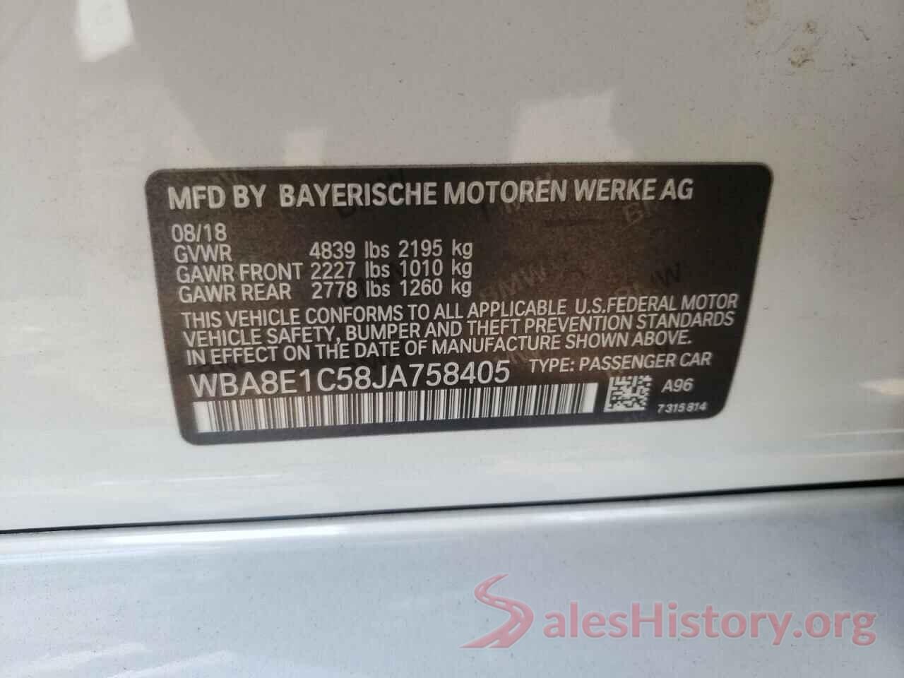 WBA8E1C58JA758405 2018 BMW 3 SERIES