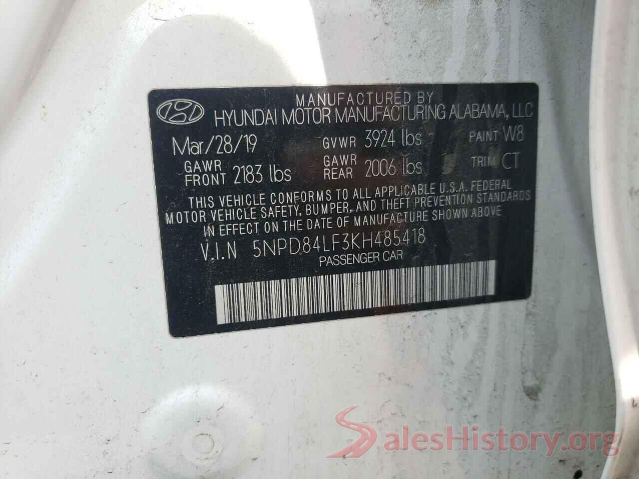 5NPD84LF3KH485418 2019 HYUNDAI ELANTRA