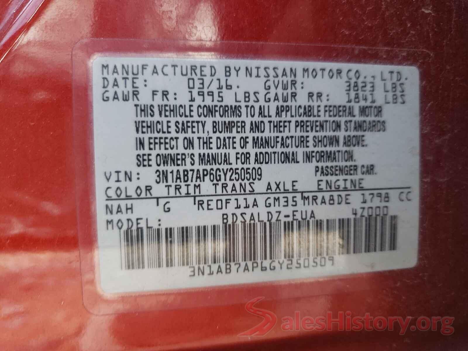 3N1AB7AP6GY250509 2016 NISSAN SENTRA