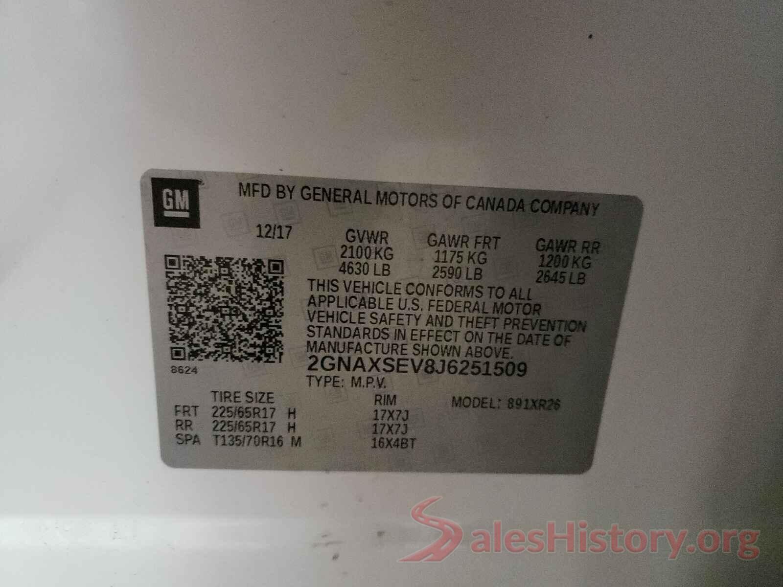 2GNAXSEV8J6251509 2018 CHEVROLET EQUINOX