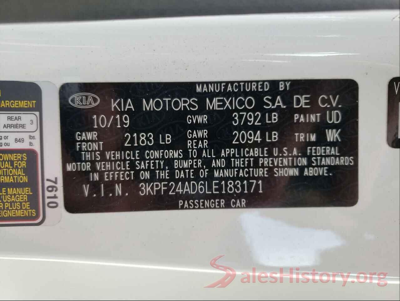 3KPF24AD6LE183171 2020 KIA FORTE