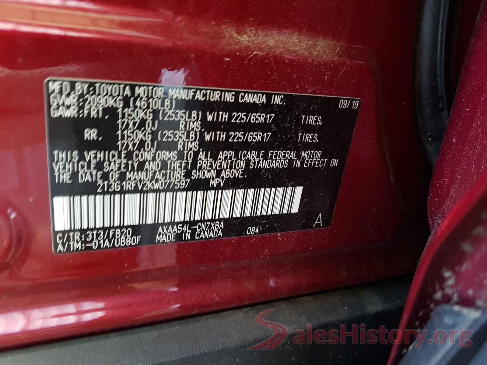 2T3G1RFV2KW077597 2019 TOYOTA RAV4