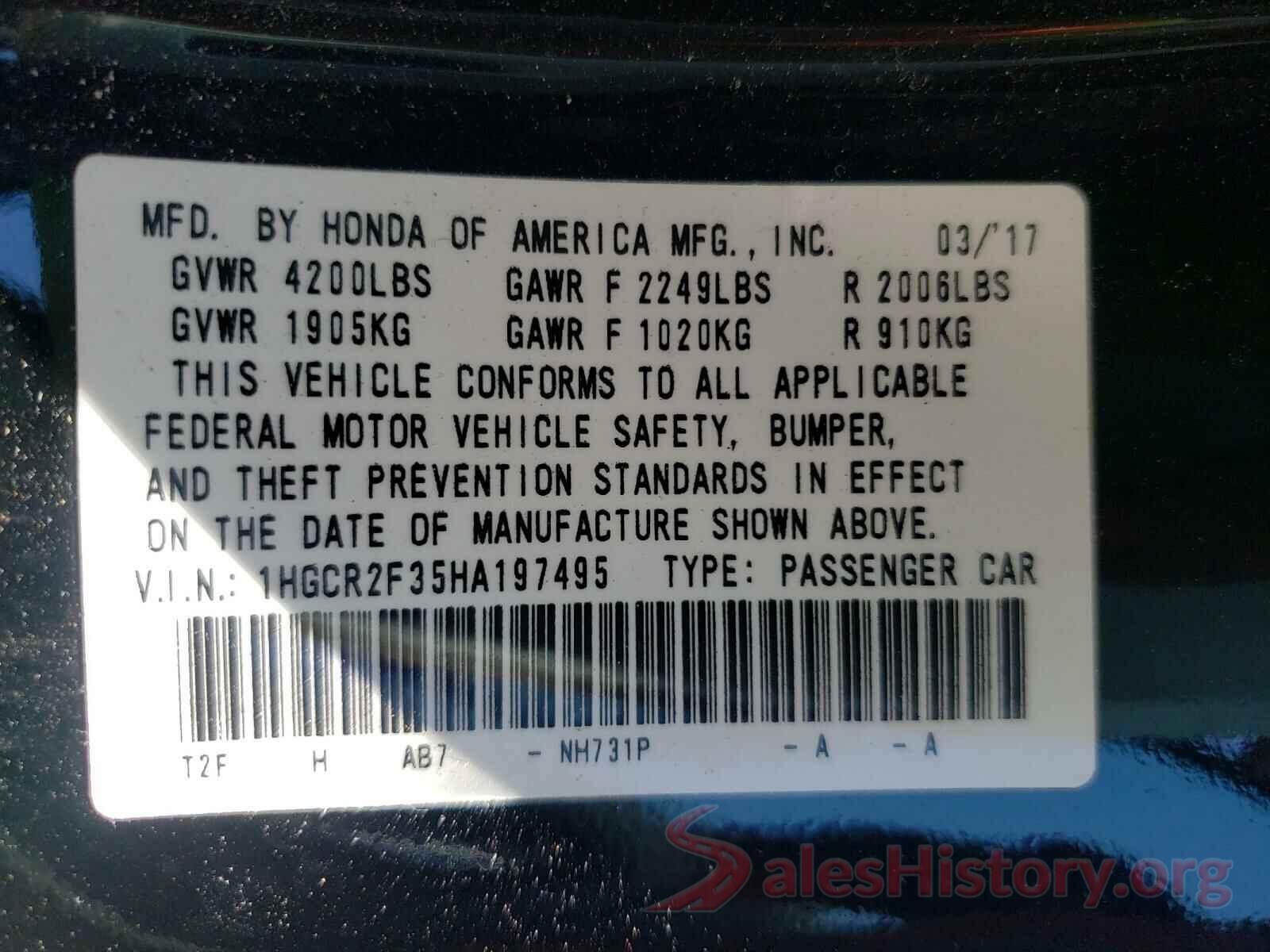 1HGCR2F35HA197495 2017 HONDA ACCORD