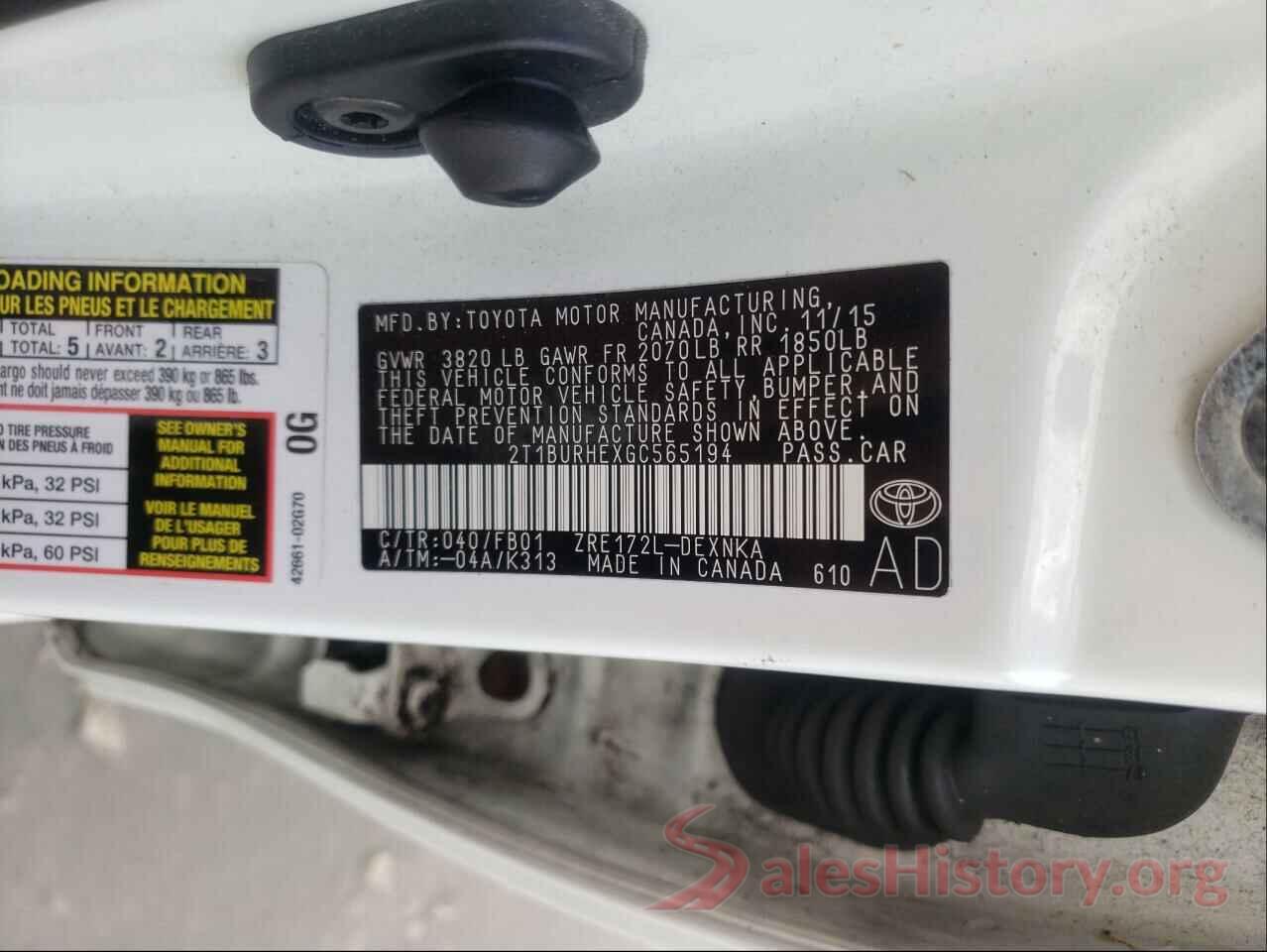 2T1BURHEXGC565194 2016 TOYOTA COROLLA