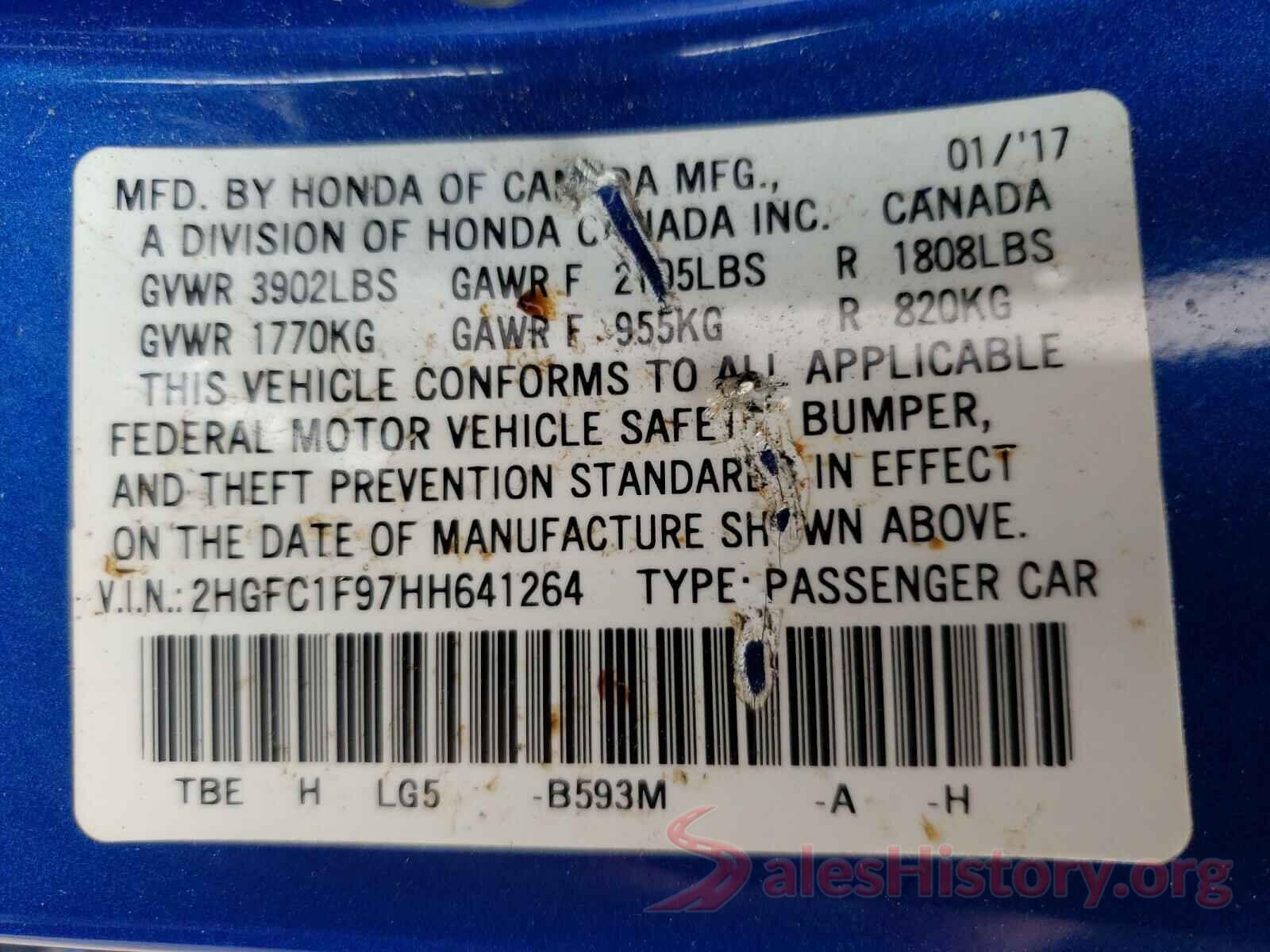 2HGFC1F97HH641264 2017 HONDA CIVIC