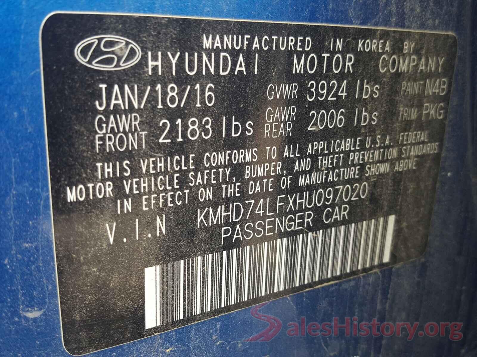 KMHD74LFXHU097020 2017 HYUNDAI ELANTRA