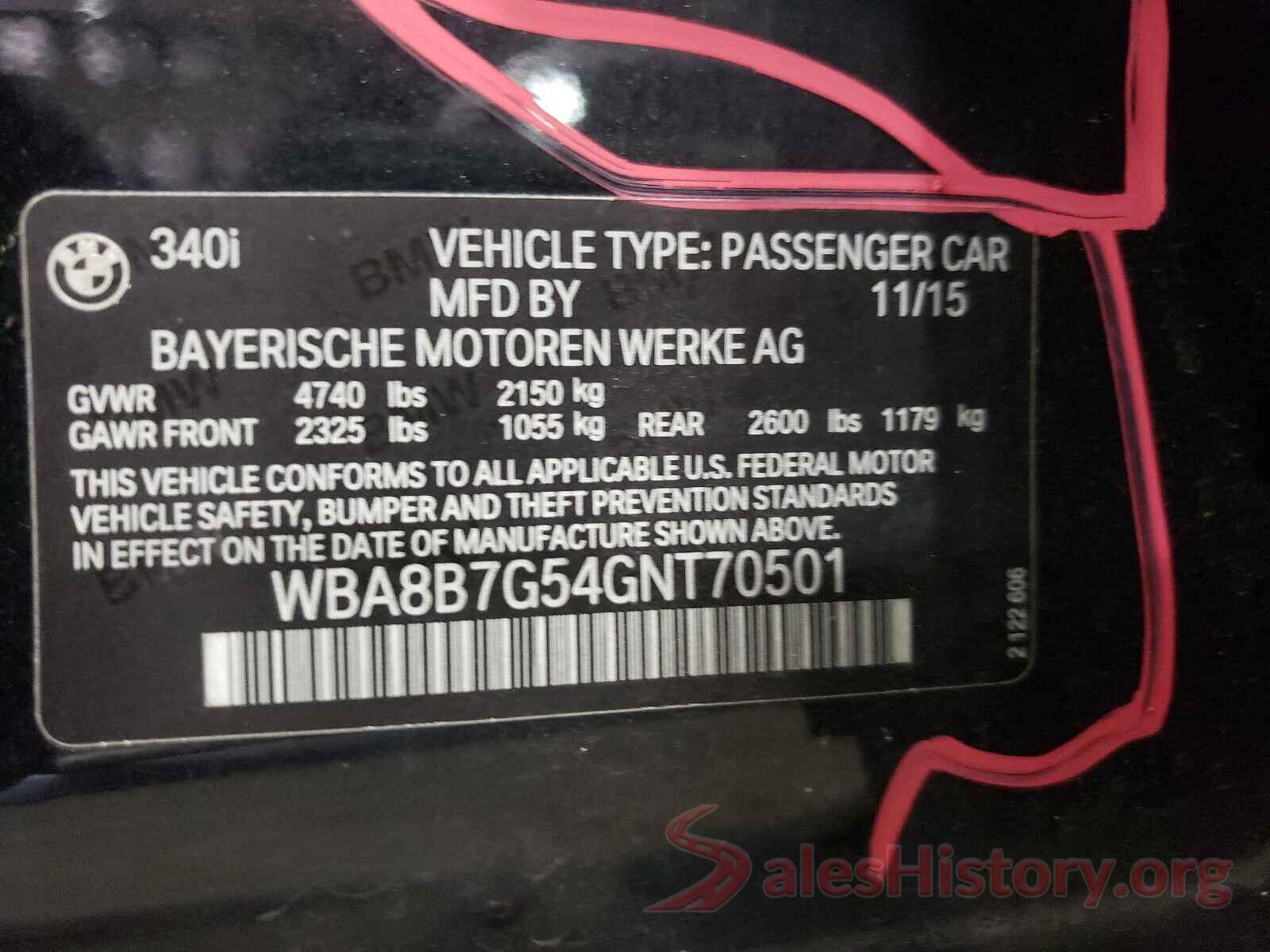 WBA8B7G54GNT70501 2016 BMW 3 SERIES