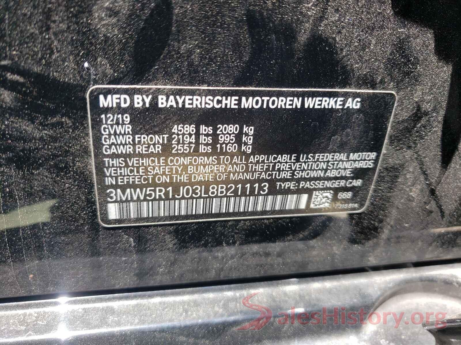 3MW5R1J03L8B21113 2020 BMW 3 SERIES