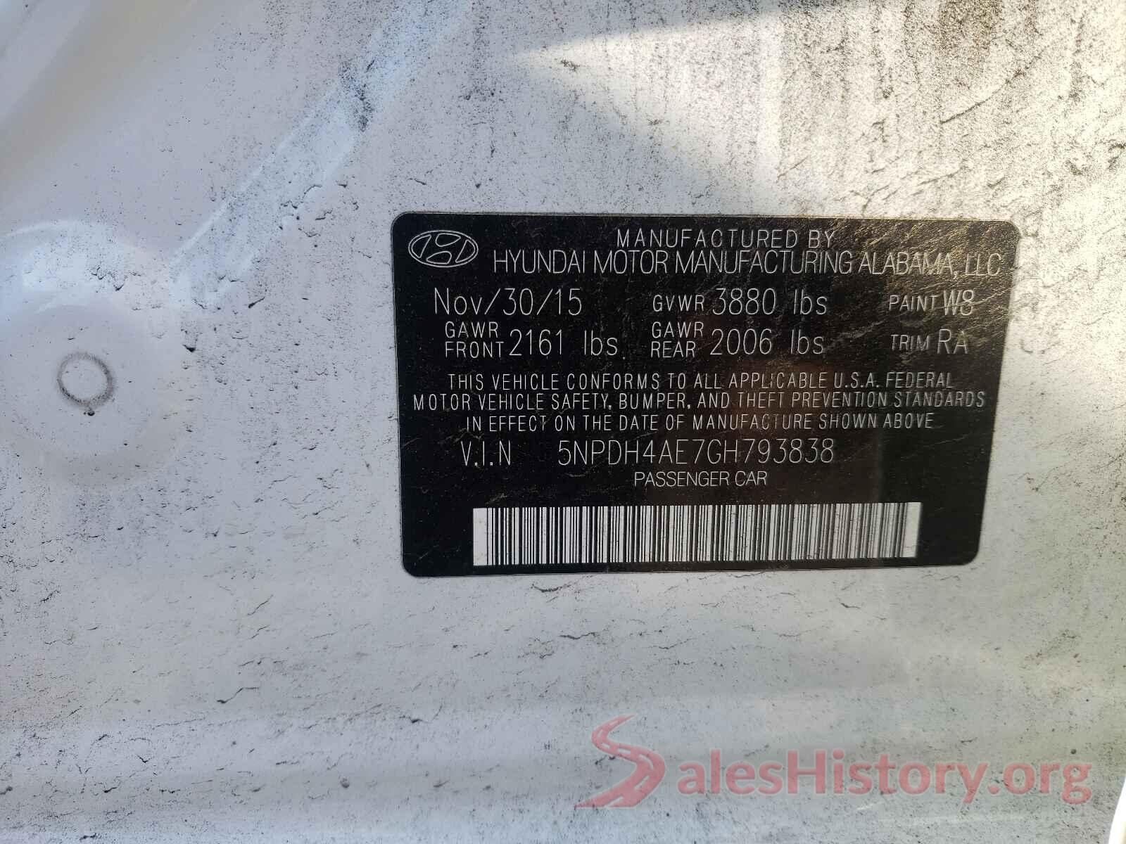 5NPDH4AE7GH793838 2016 HYUNDAI ELANTRA