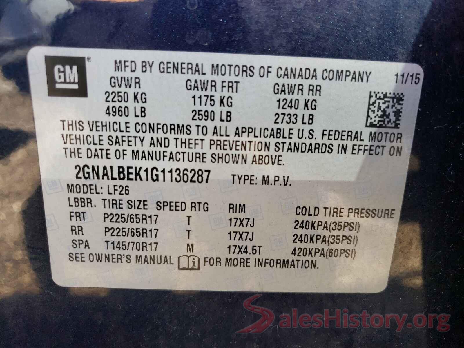 2GNALBEK1G1136287 2016 CHEVROLET EQUINOX