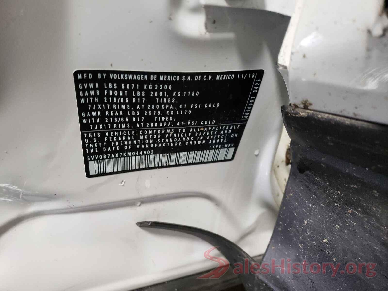 3VV0B7AX7KM044903 2019 VOLKSWAGEN TIGUAN