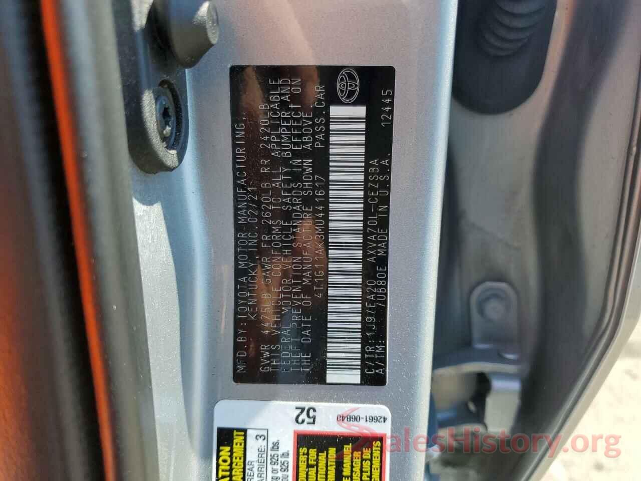 4T1G11AK3MU441617 2021 TOYOTA CAMRY