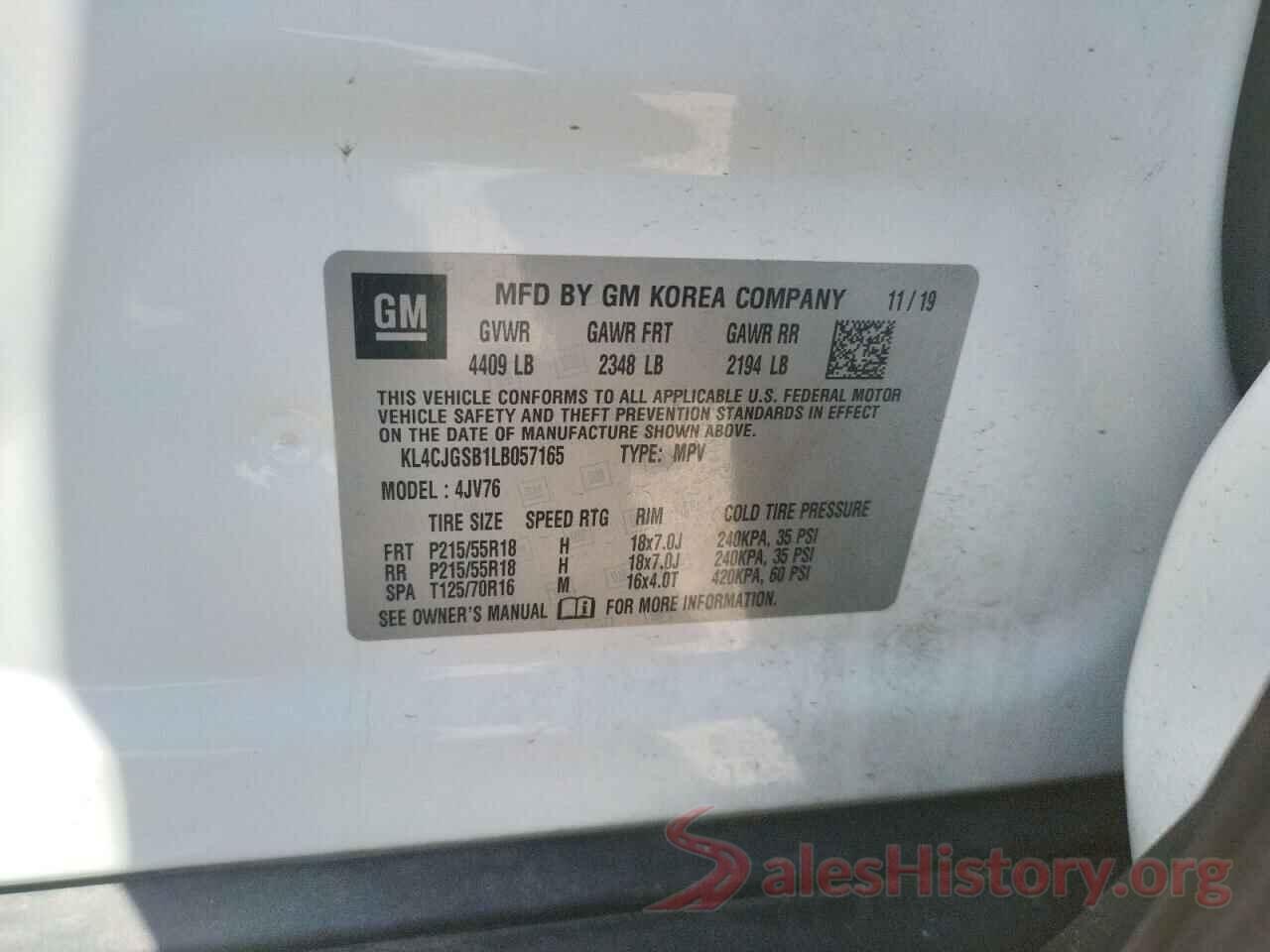 KL4CJGSB1LB057165 2020 BUICK ENCORE