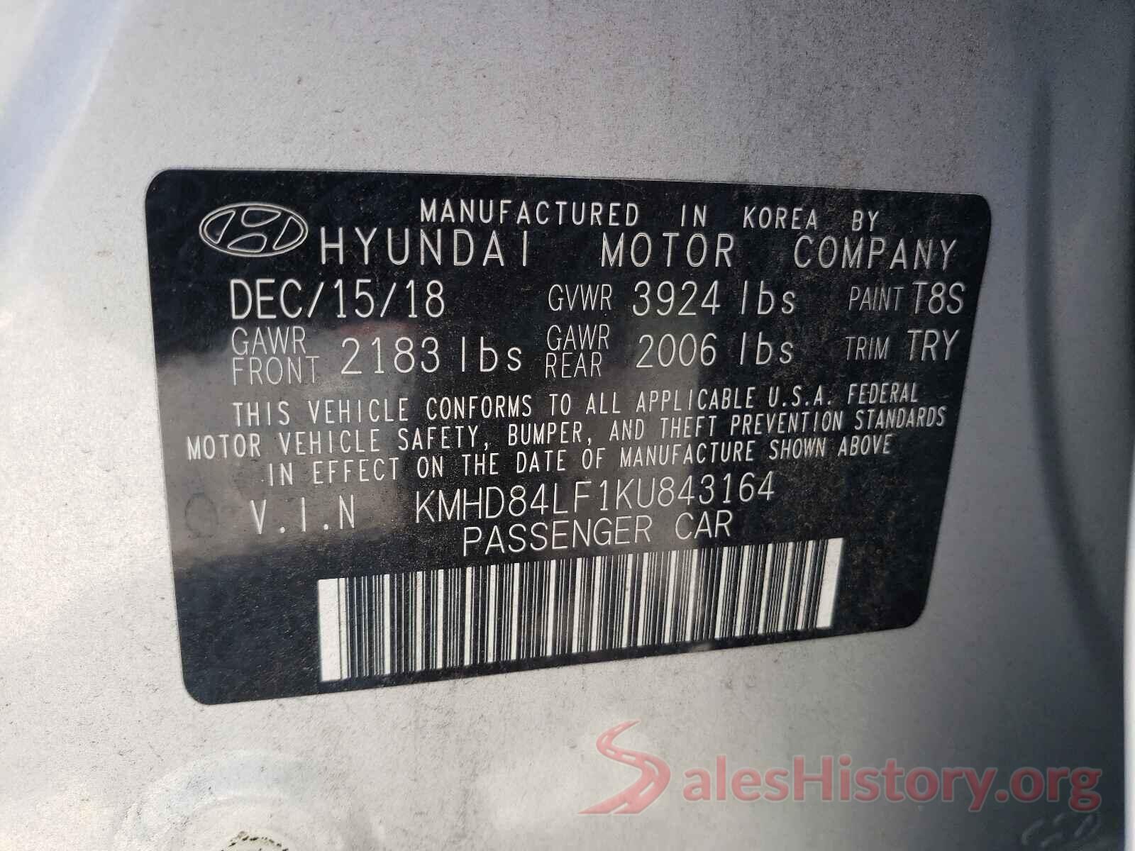 KMHD84LF1KU843164 2019 HYUNDAI ELANTRA